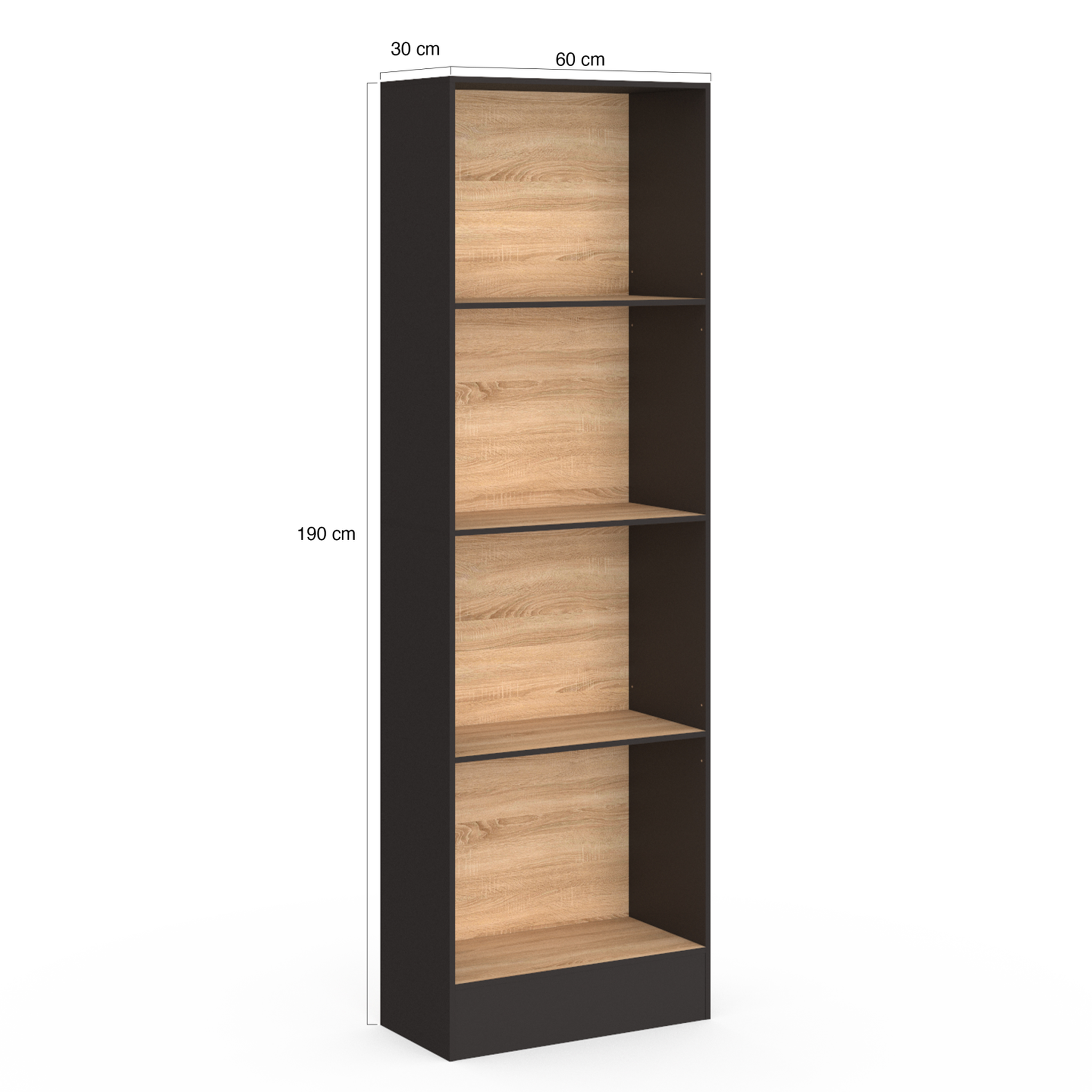 Voir la diapositive 4 : ID MARKET Etagère bibliothèque carla 5 niveaux noir et effet bois 190 cm
