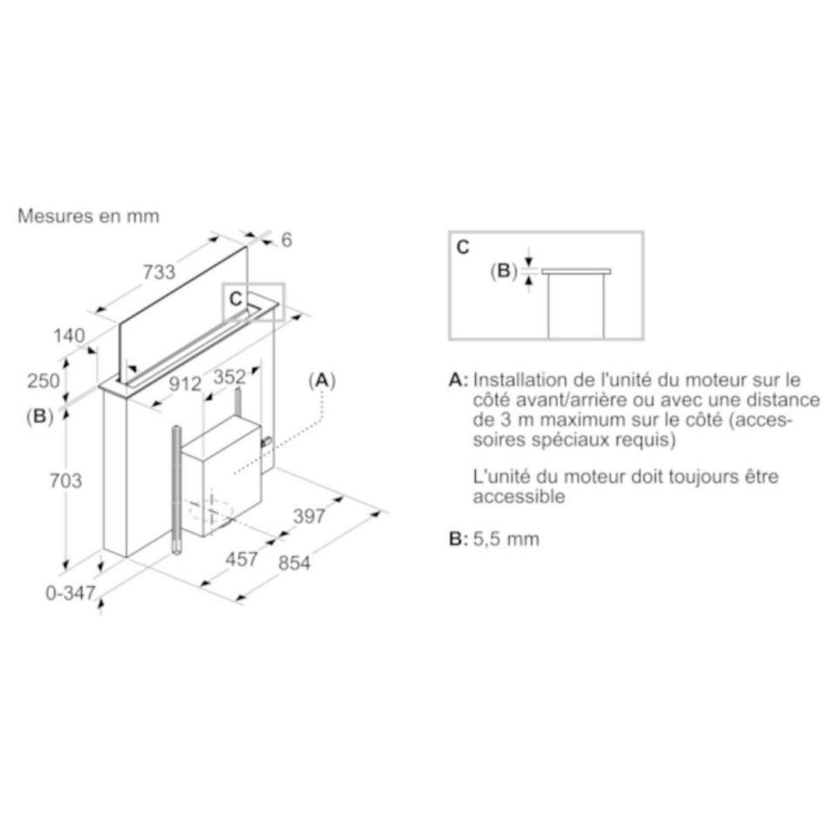 Siemens Hotte plan de travail 91cm 519m3/h noir - ld98wmm60