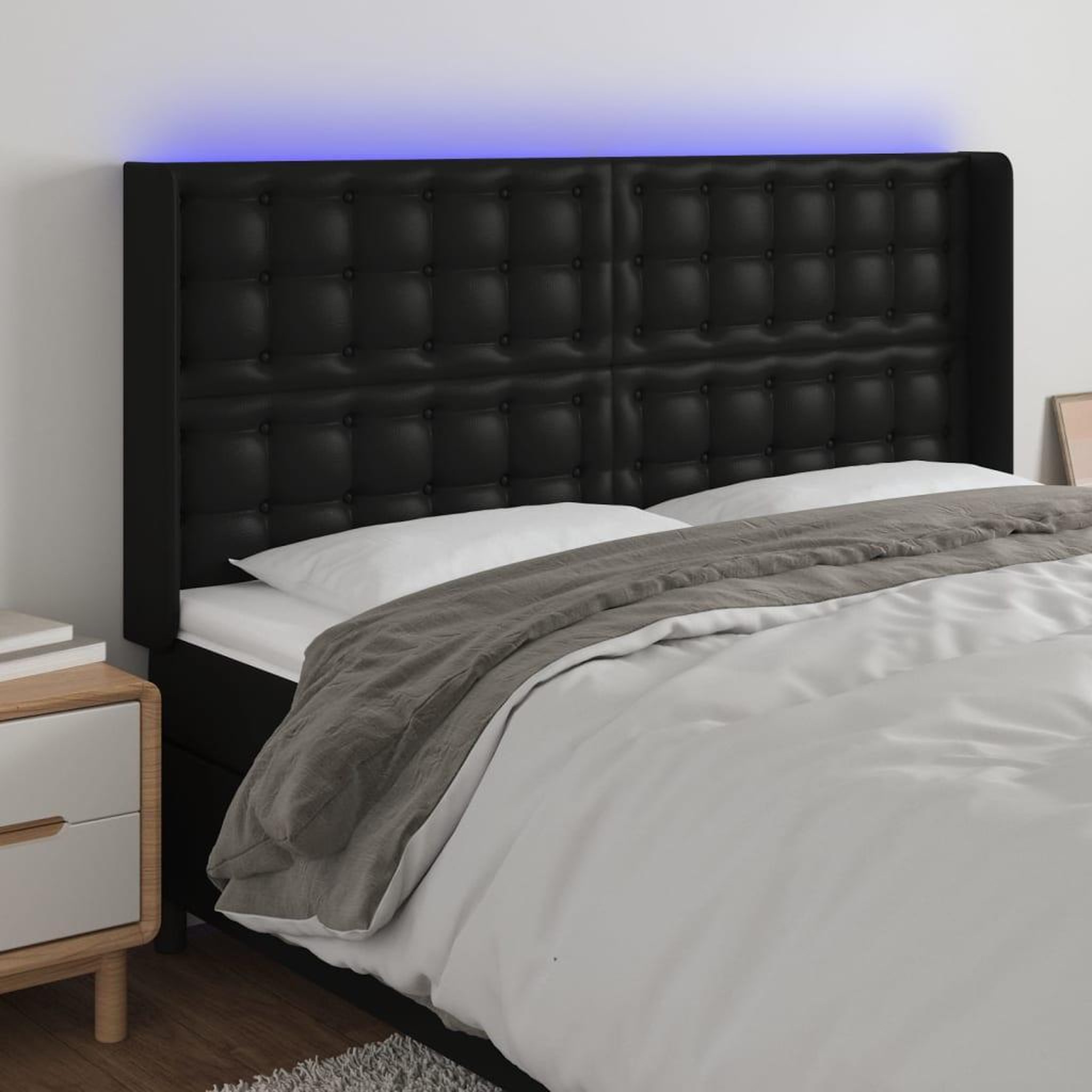 Voir la diapositive 1 : VIDAXL Tete de lit a LED Noir 183x16x118/128 cm Similicuir