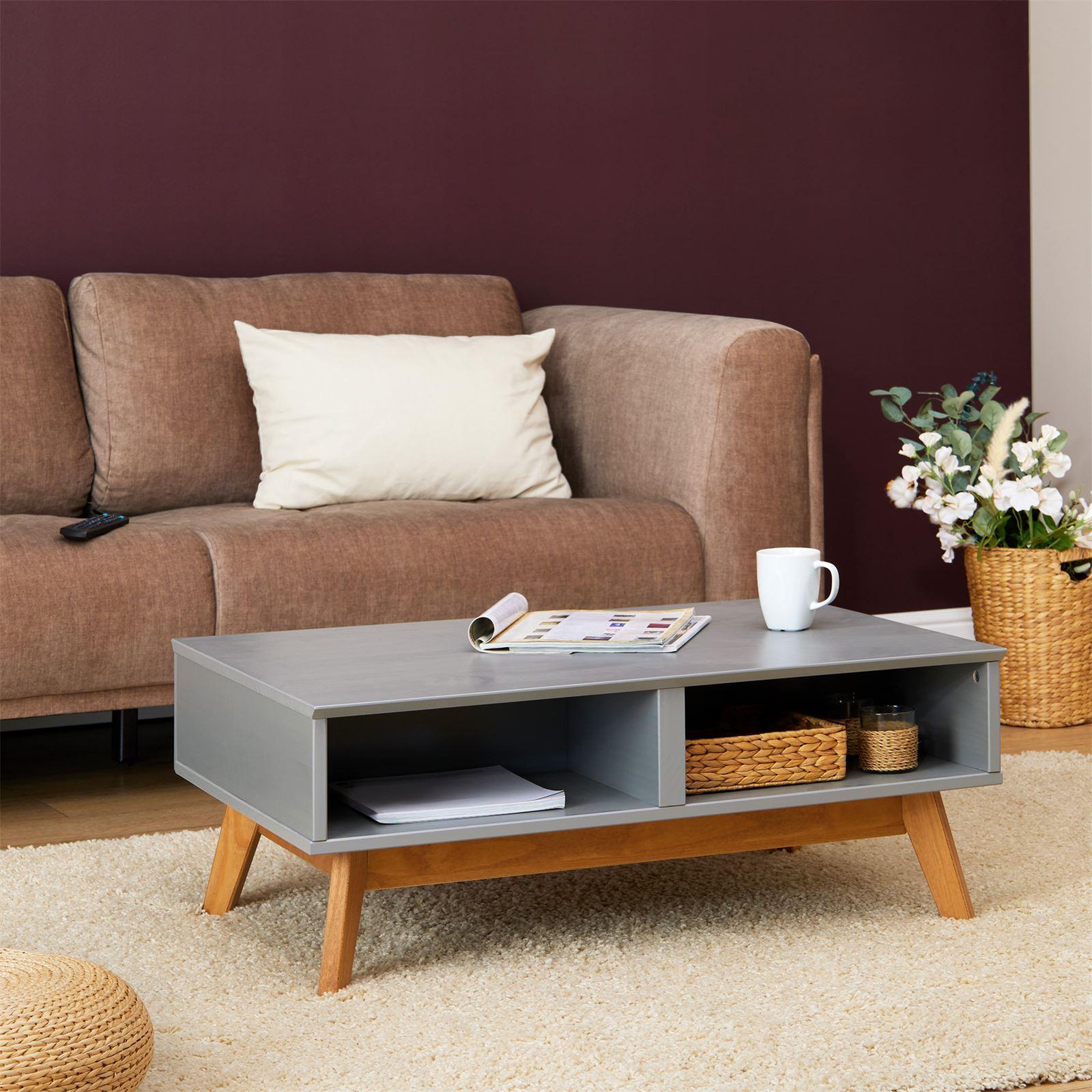 Voir la diapositive 4 : IDIMEX Table basse tibor, 2 tiroirs et 2 niches