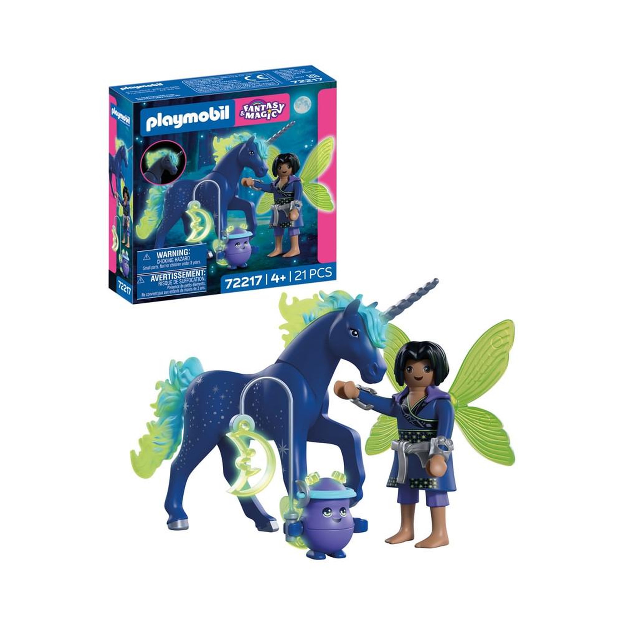 Voir la diapositive 2 : PLAYMOBIL Set de jeu playmobil 72217 licorne et fée au clair de lune, univers fantasy magic, effet qui brille dans le noir, 21 pièces