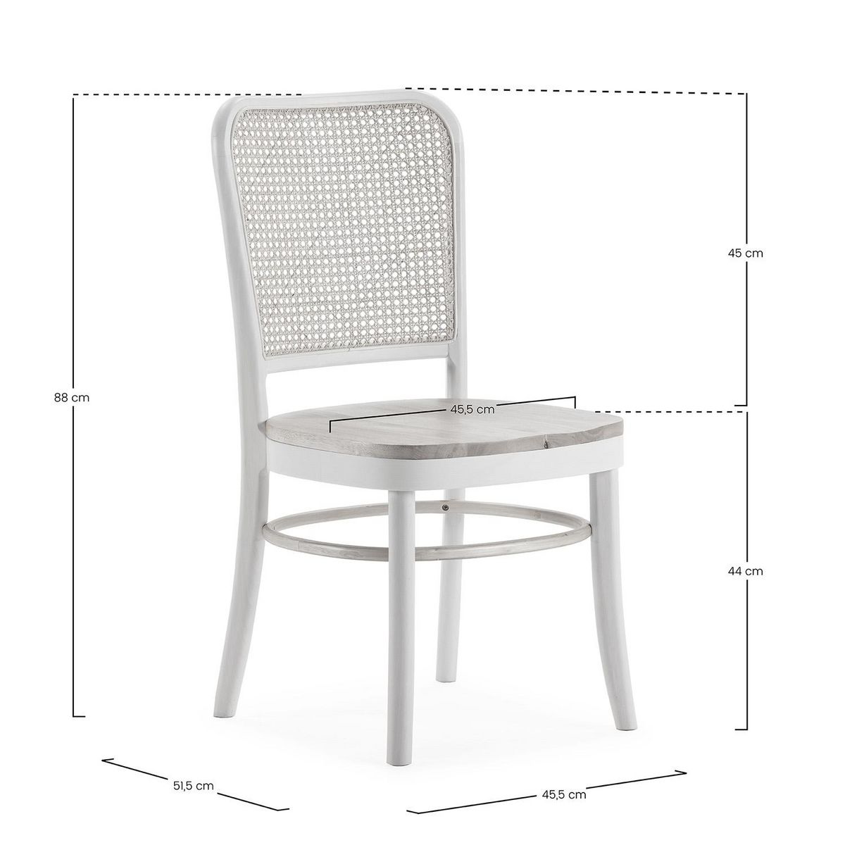 VS VENTA-STOCK Pack de 2 chaises Vesta Couleur Blanc/chêne, Bois Massif et Rotin naturel