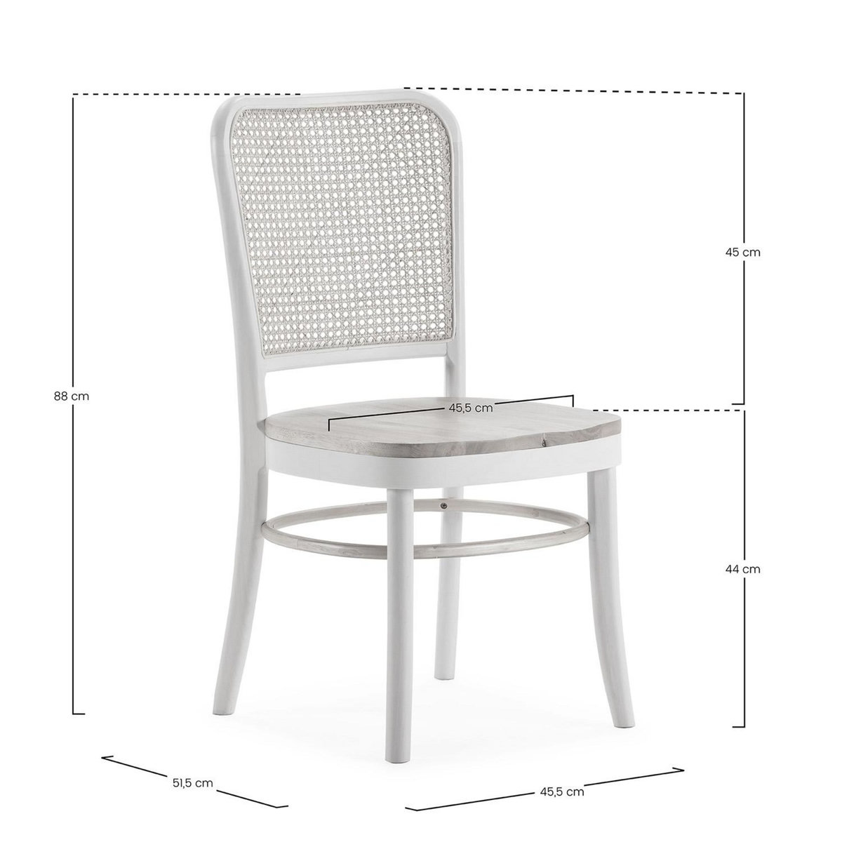 VS VENTA-STOCK Pack de 2 chaises Vesta Couleur Blanc/chêne, Bois Massif et Rotin naturel