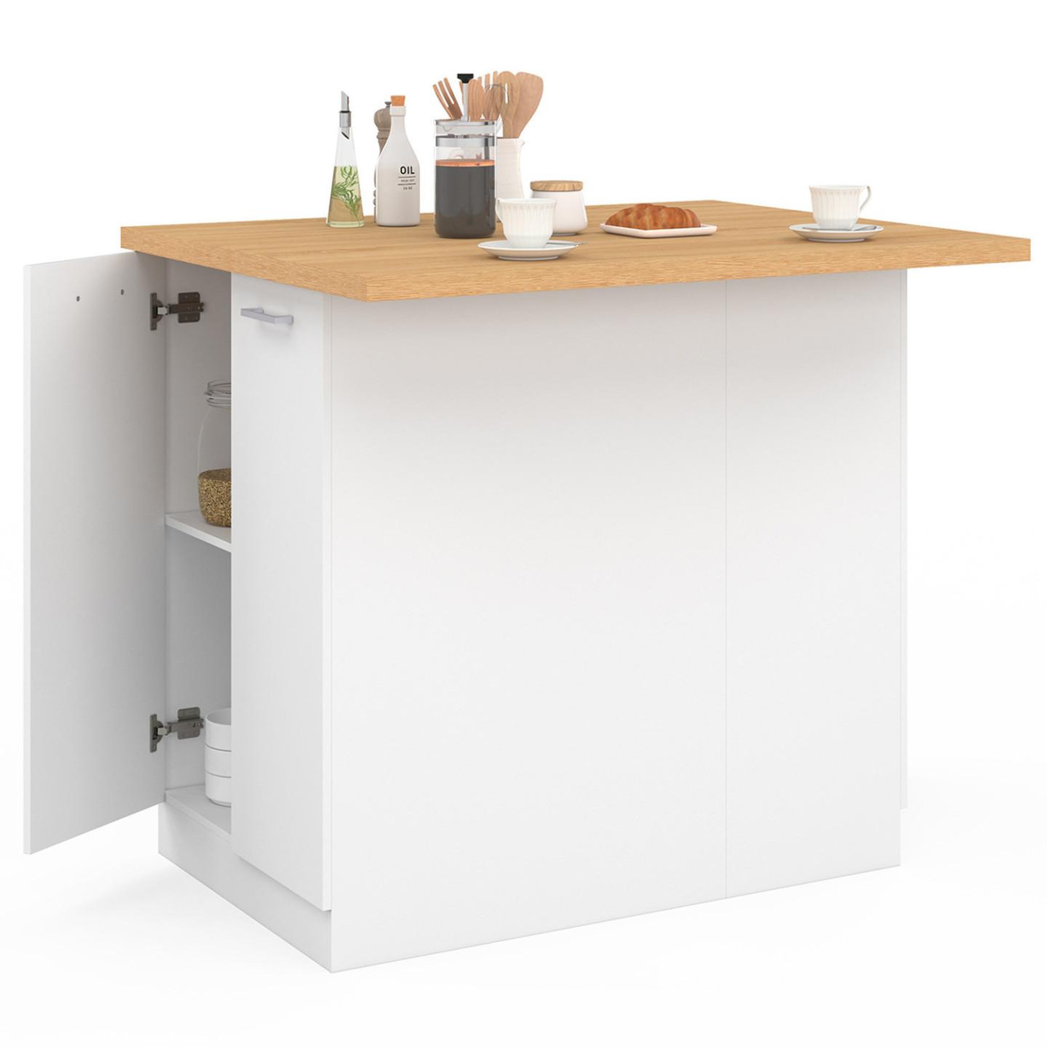 Voir la diapositive 4 : ID MARKET Ilot central ivo 100 cm blanc avec plan de travail façon hêtre