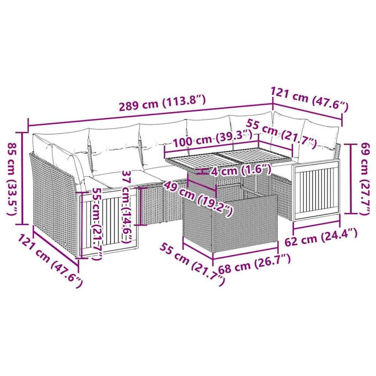 VIDAXL Salon de jardin avec coussins 8 pcs beige resine tressee acacia