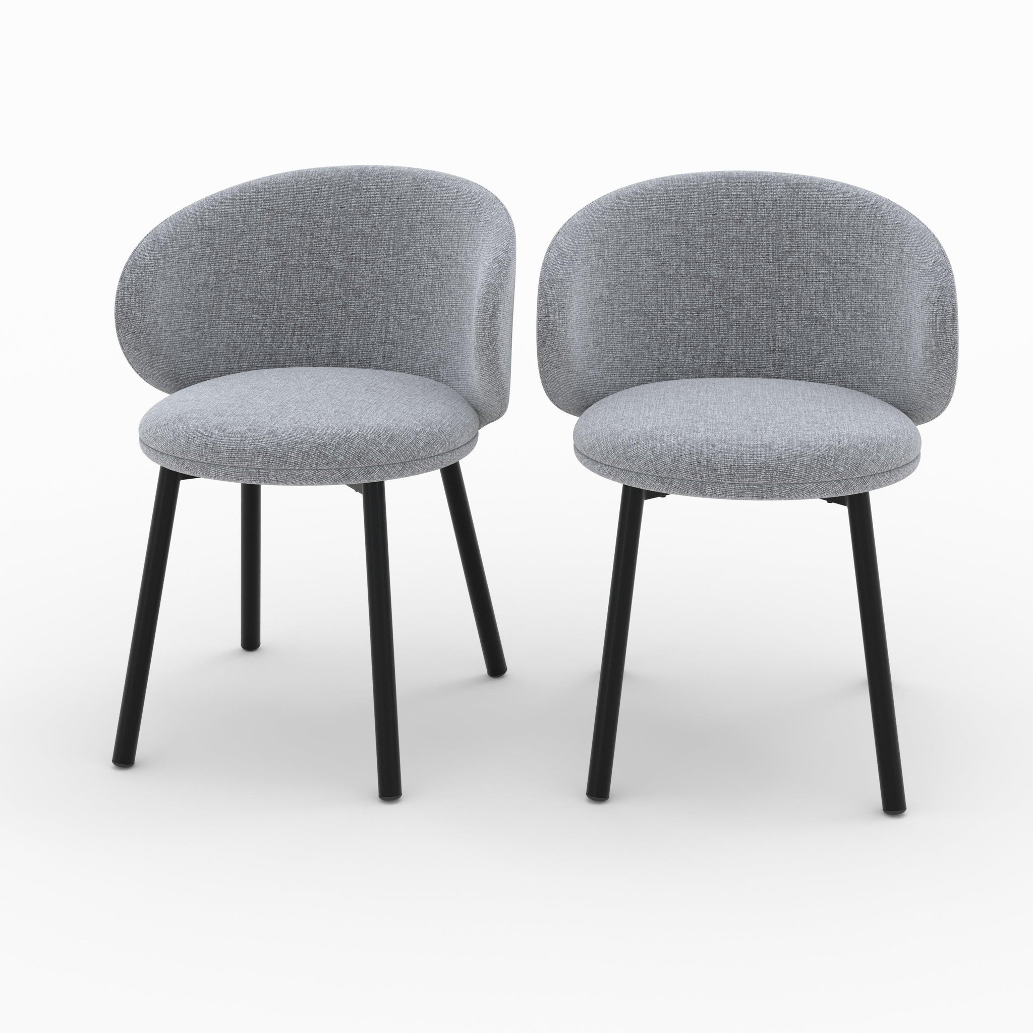 MAISON PAVANE Lot de 2 chaises en tissu gris foncé chiné et pieds noirs-cécilia