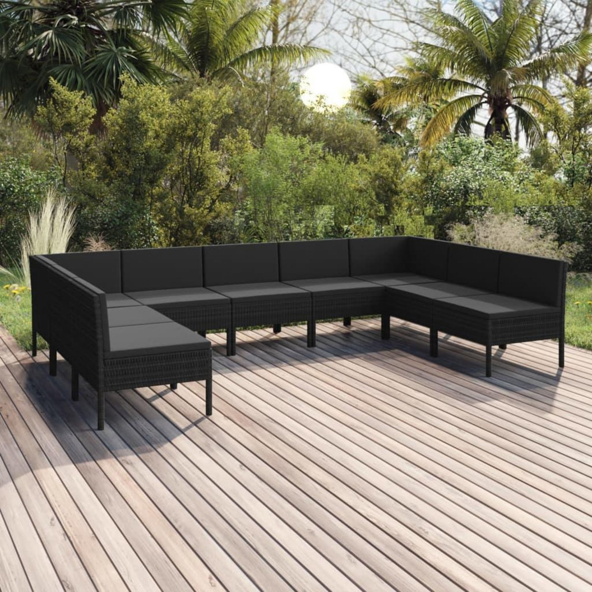 VIDAXL Salon de jardin 9 pcs avec coussins Resine tressee Noir