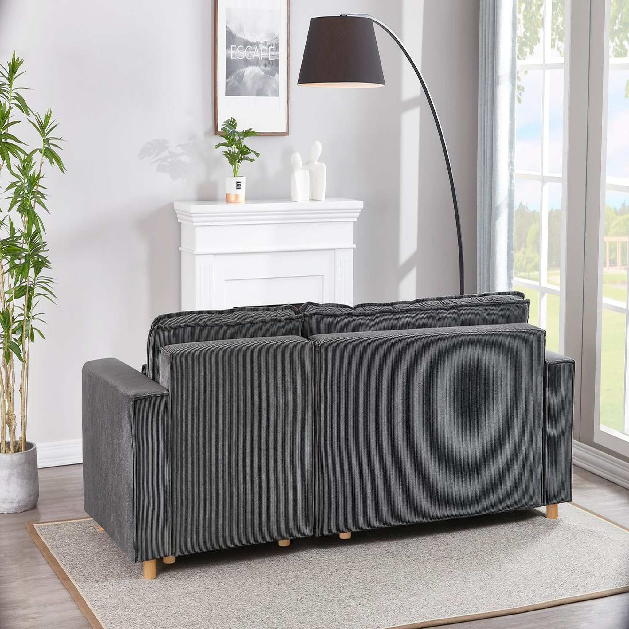 Voir la diapositive 6 : CONCEPT USINE Canapé convertible d'angle réversible 4 places velours côtelé gris cosy