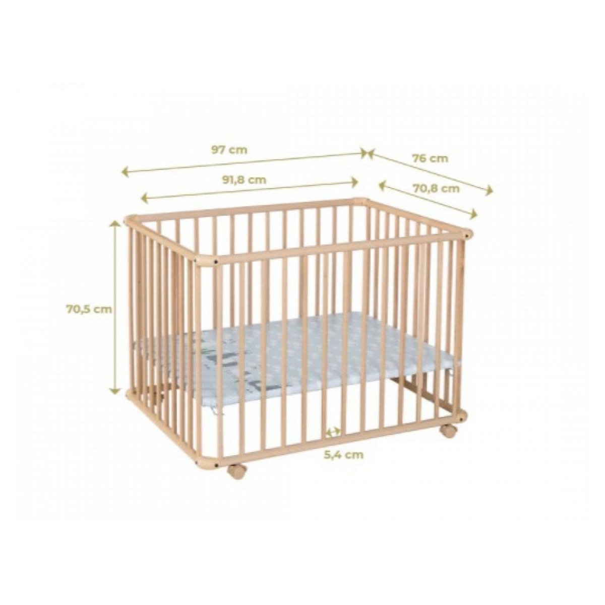 GEUTHER Parc Évolutif Geuther Belami Plus avec Fond Réglable - Cadre Naturel et Décor Vert d'Eau