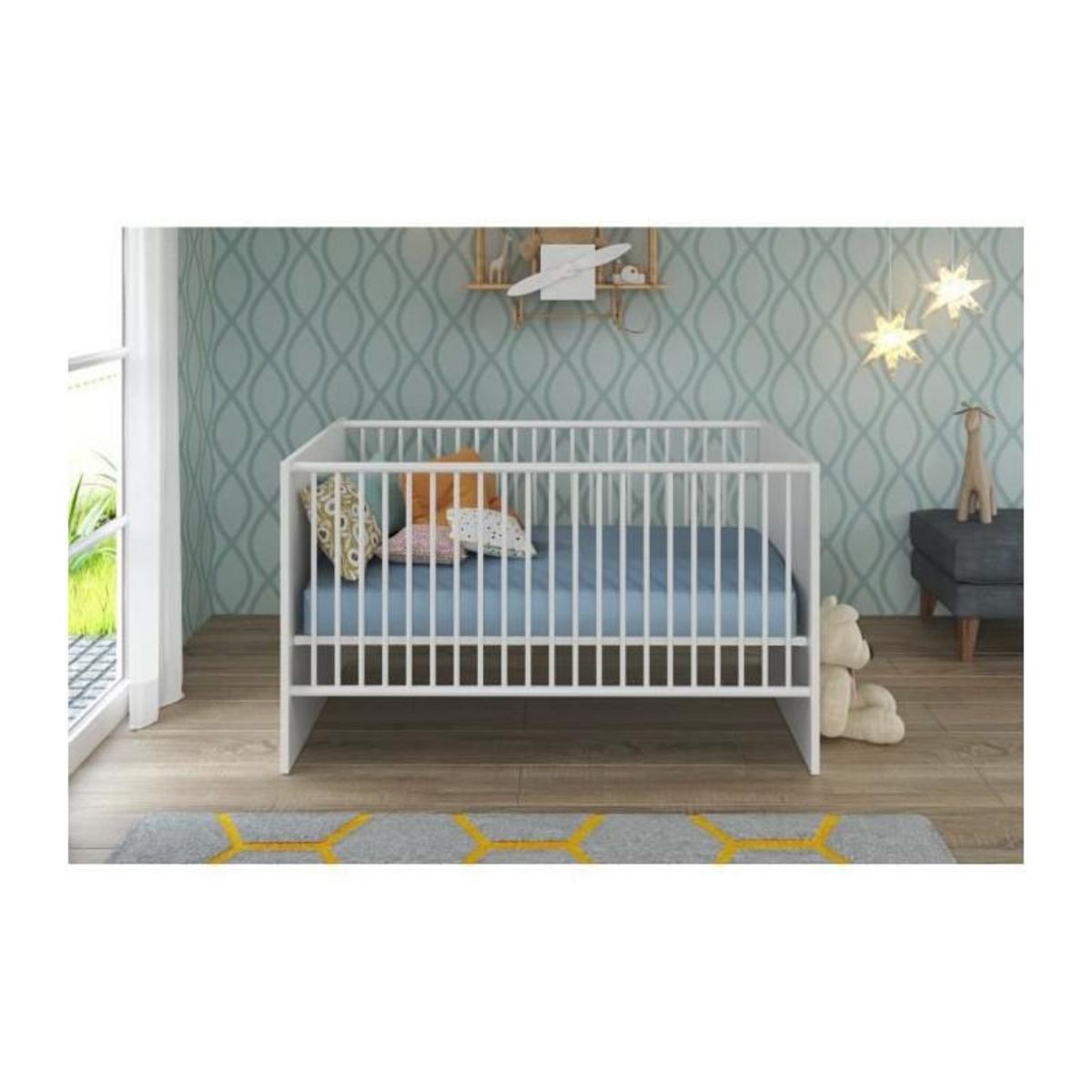 TREND TEAM NIKO Chambre bebe complete : lit 70x140cm + commode a langer + armoire - blanc