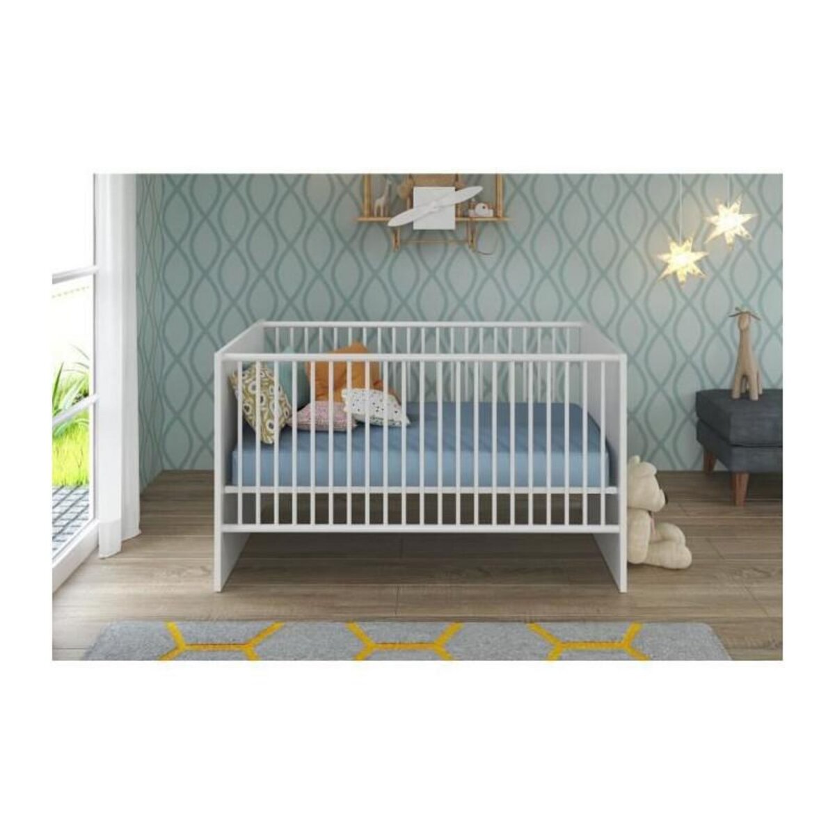 TREND TEAM NIKO Chambre bebe complete : lit 70x140cm + commode a langer + armoire - blanc