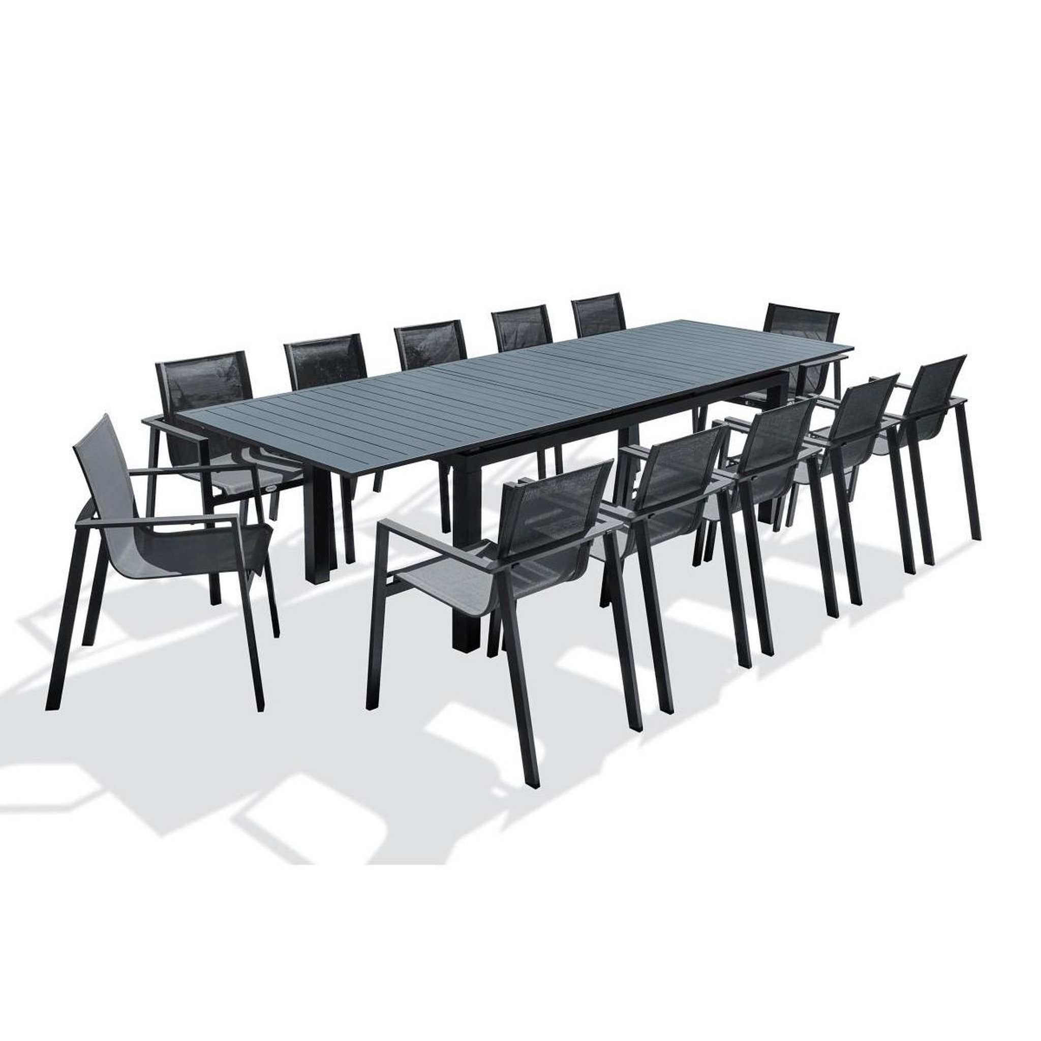 DCB GARDEN Ensemble Table de Jardin Extensible & 12 Fauteuils  Miami  240-300cm Gris Anthracite