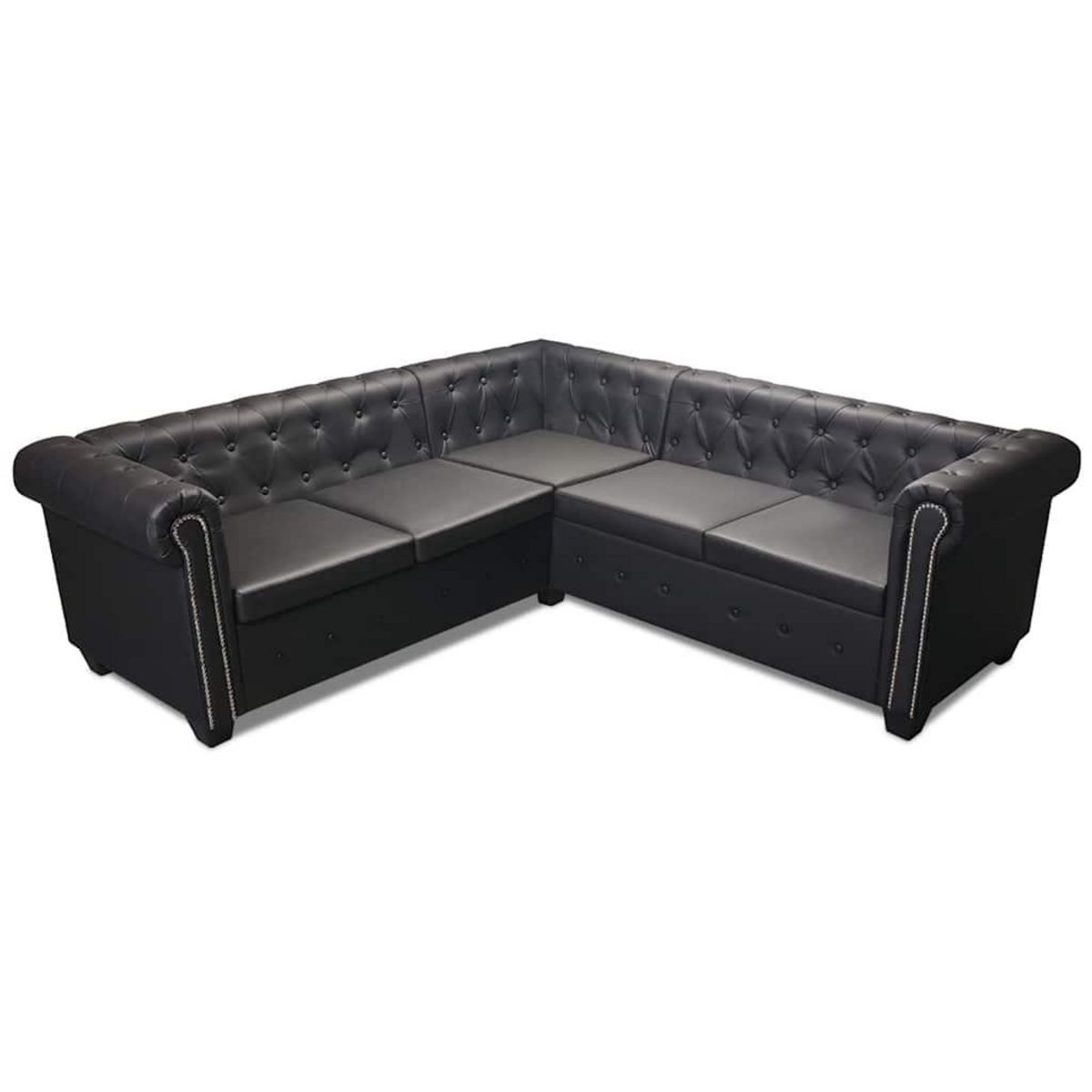 VIDAXL Canape d'angle Chesterfield 5 places Cuir synthetique Noir