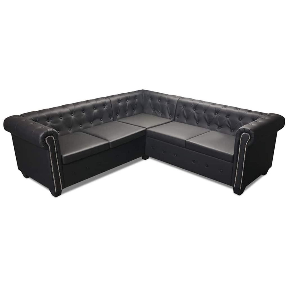 VIDAXL Canape d'angle Chesterfield 5 places Cuir synthetique Noir