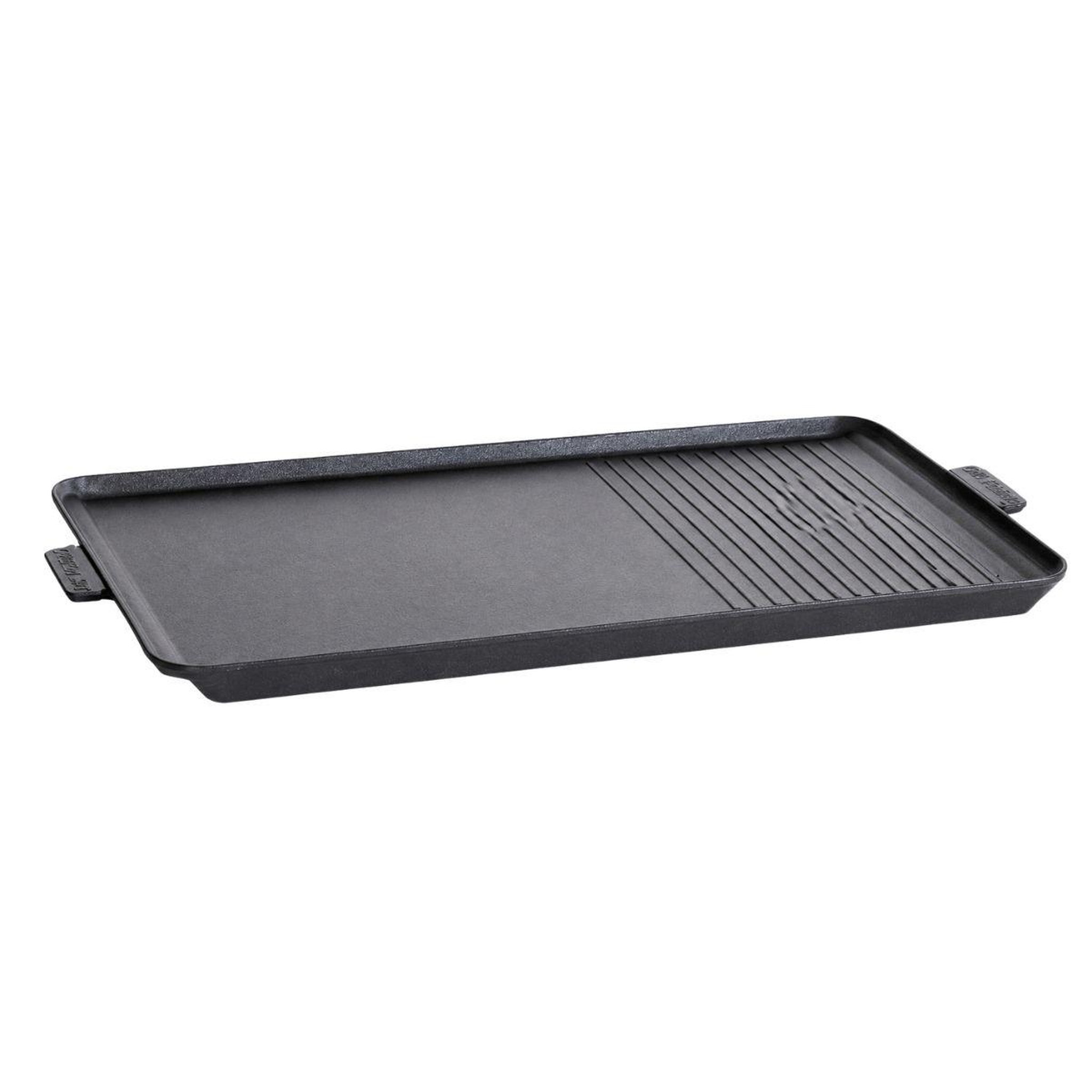 ALPENTECH Plaque Plancha Grill 53 x 28 cm pour Réchaud Gaz 2 Feux Surface Lisse et Rainurée Plaque Cuisson Aluminium ALPEN CAMPING