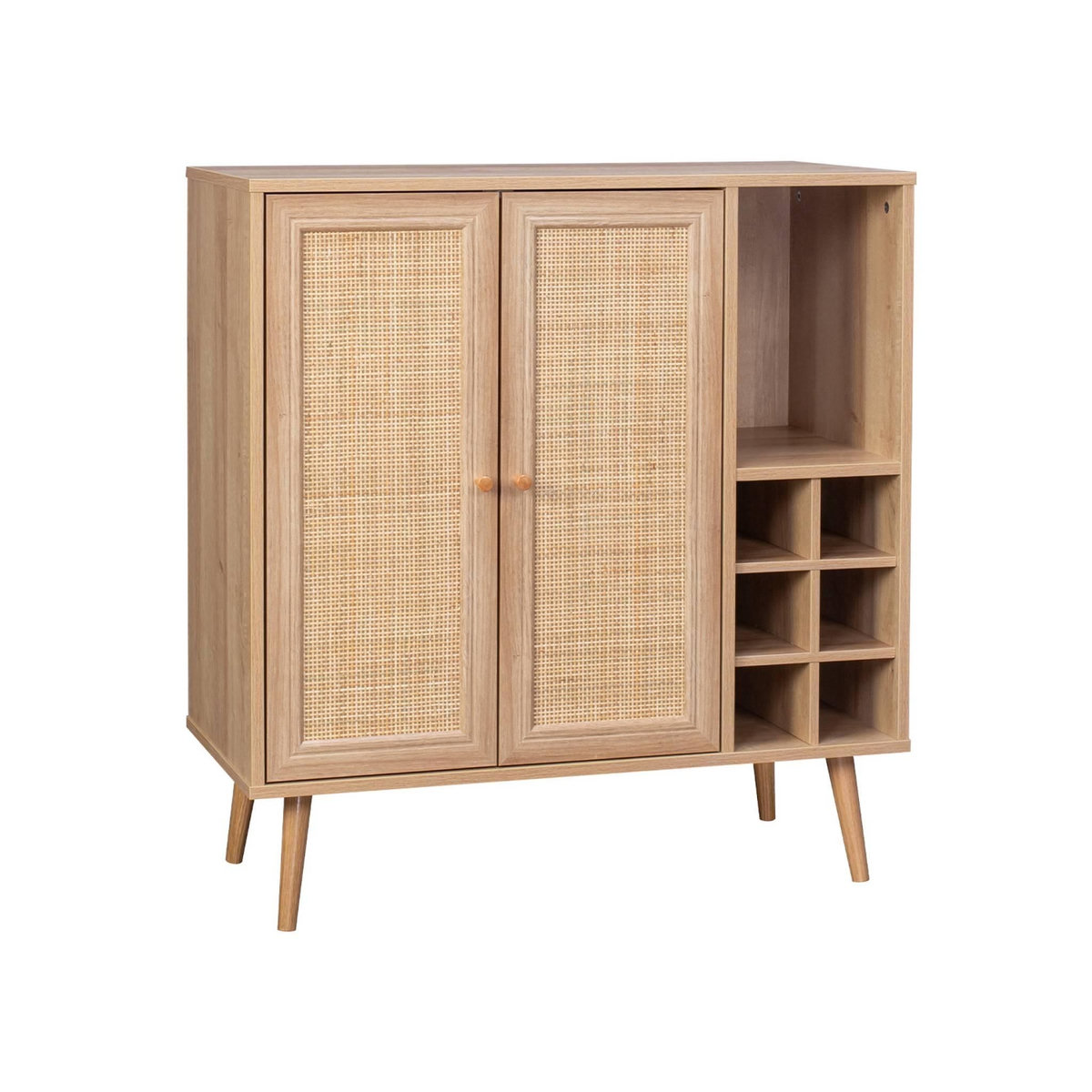 SWEEEK Buffet range bouteilles portes en cannage et décor bois avec casiers. buffet haut. vaisselier. 83cm