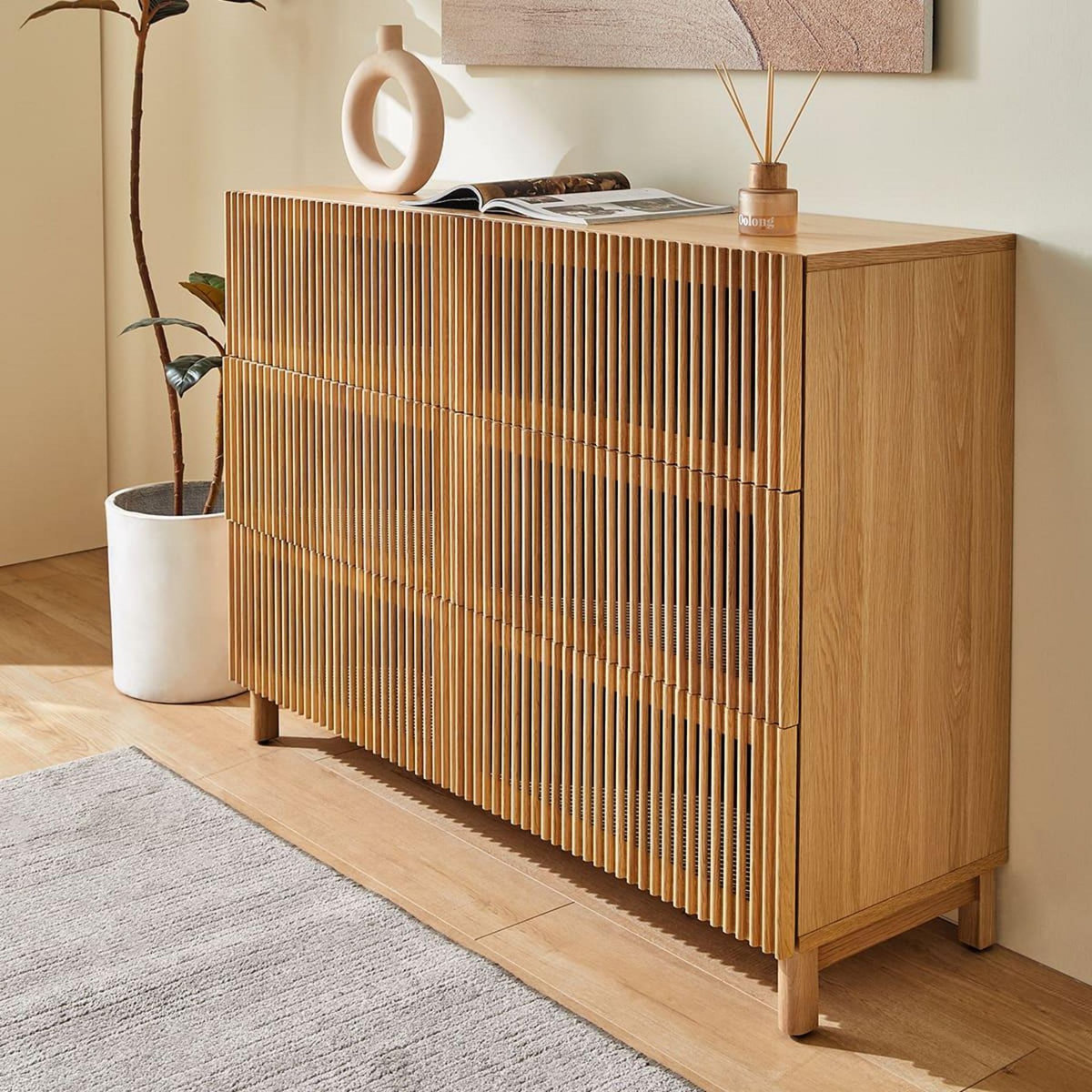 HOMIFAB Commode 6 tiroirs en bois 120 cm - Umea