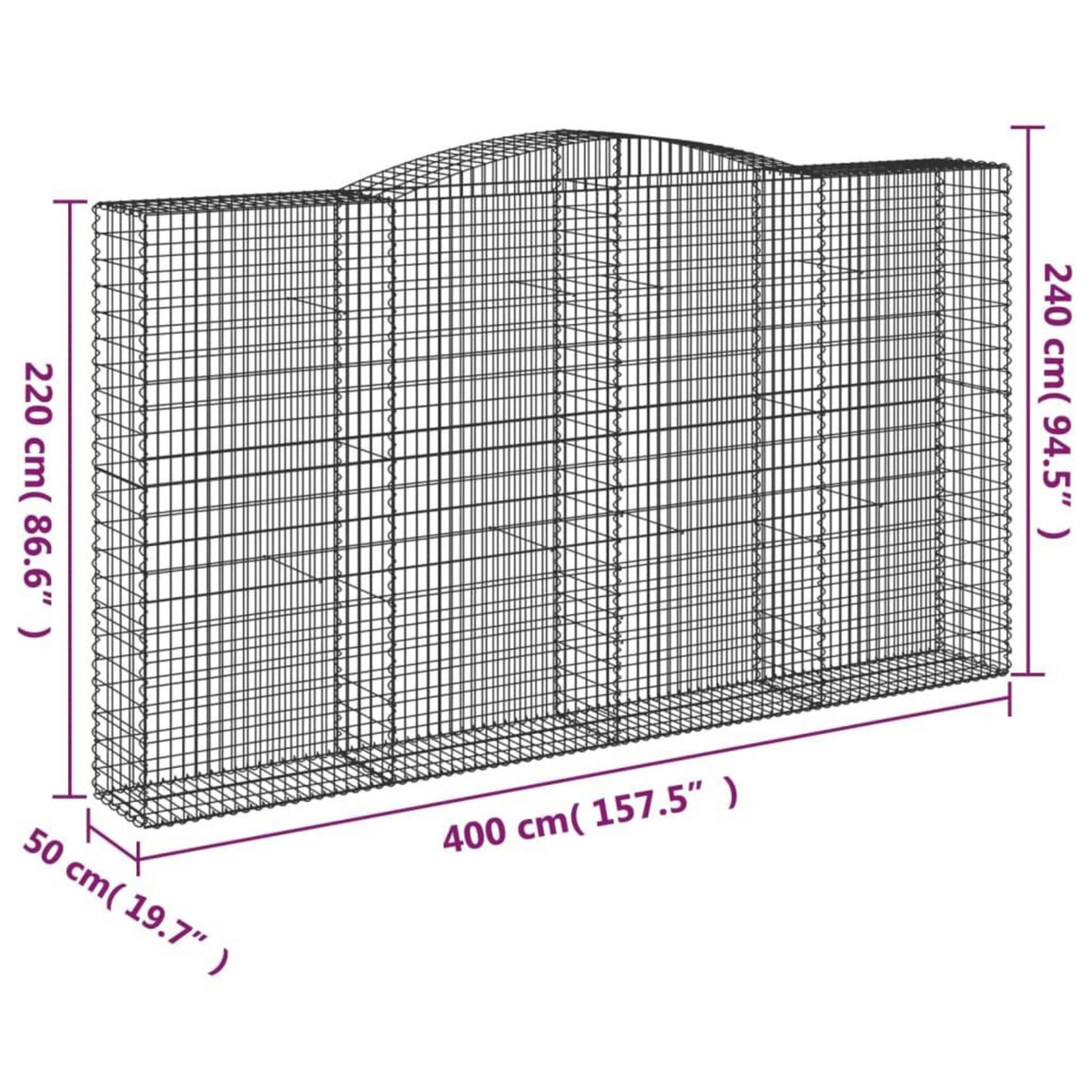 VIDAXL Paniers a gabions arques 9 pcs 400x50x220/240 cm Fer galvanise