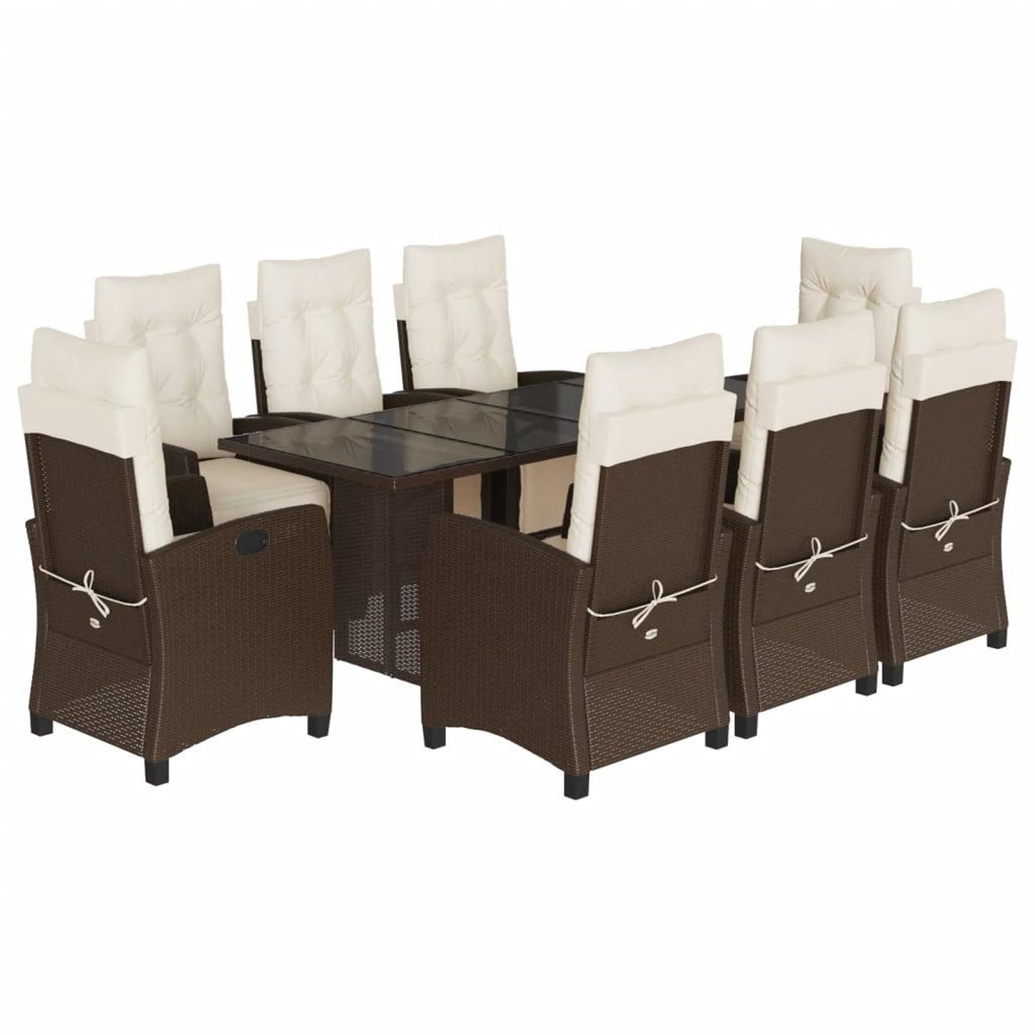 Voir la diapositive 2 : VIDAXL Ensemble a manger de jardin et coussins 9 pcs marron poly rotin