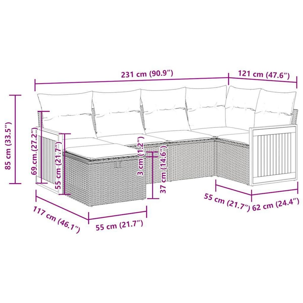 VIDAXL Salon de jardin avec coussins 6 pcs beige resine tressee