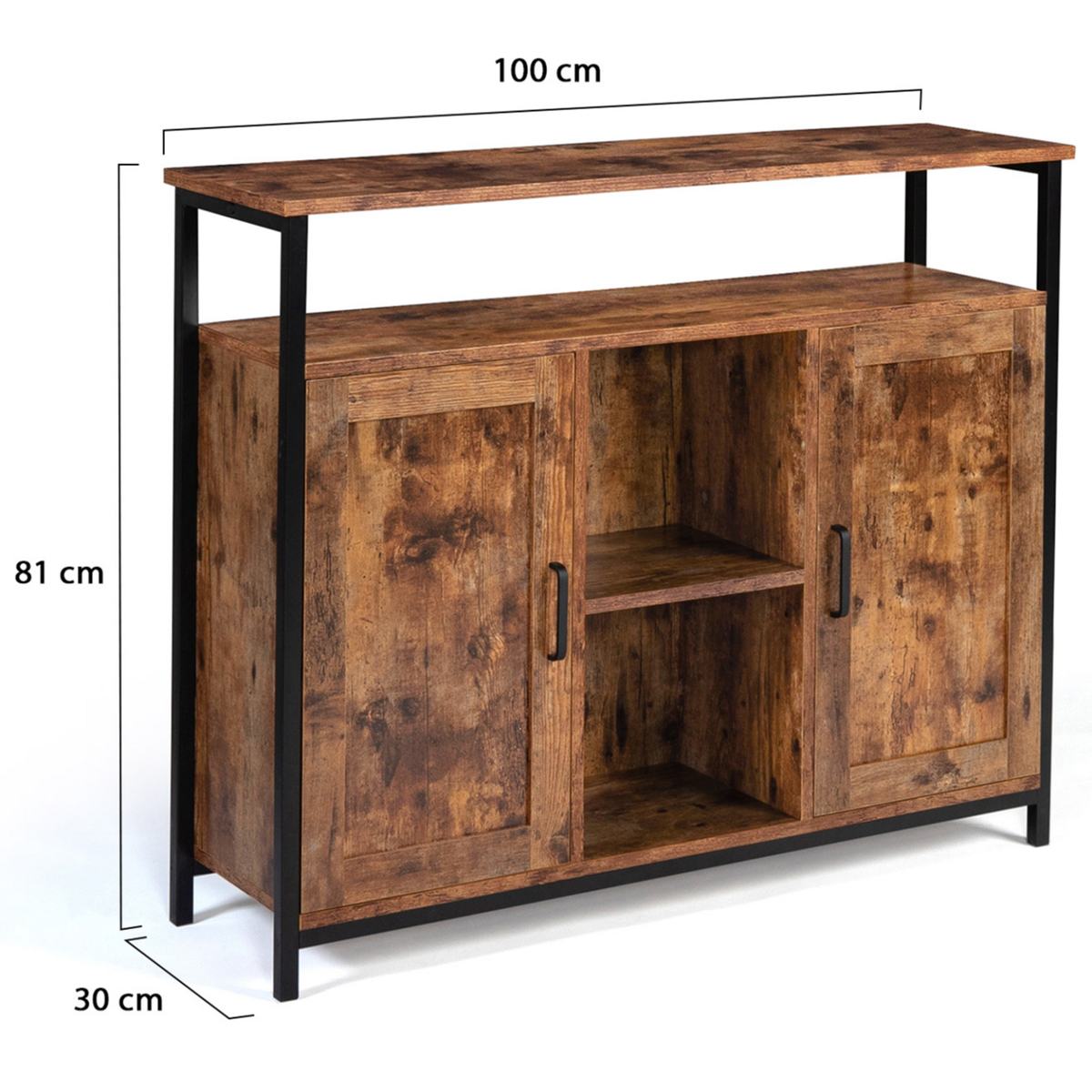 ID MARKET Buffet 2 portes 100 cm DAYTON avec étagères effet vieilli design industriel