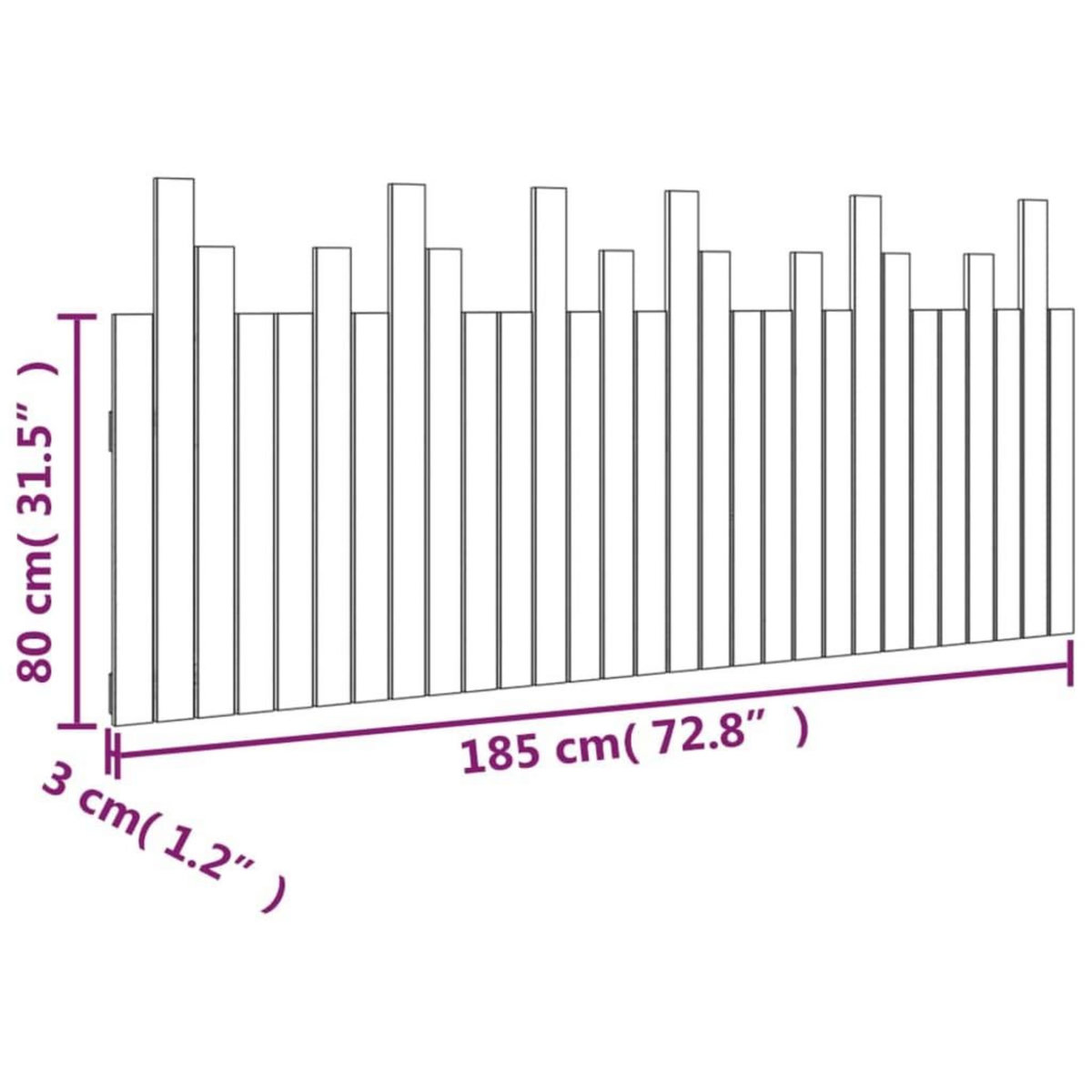 VIDAXL Tete de lit murale Noir 185x3x80 cm Bois massif de pin