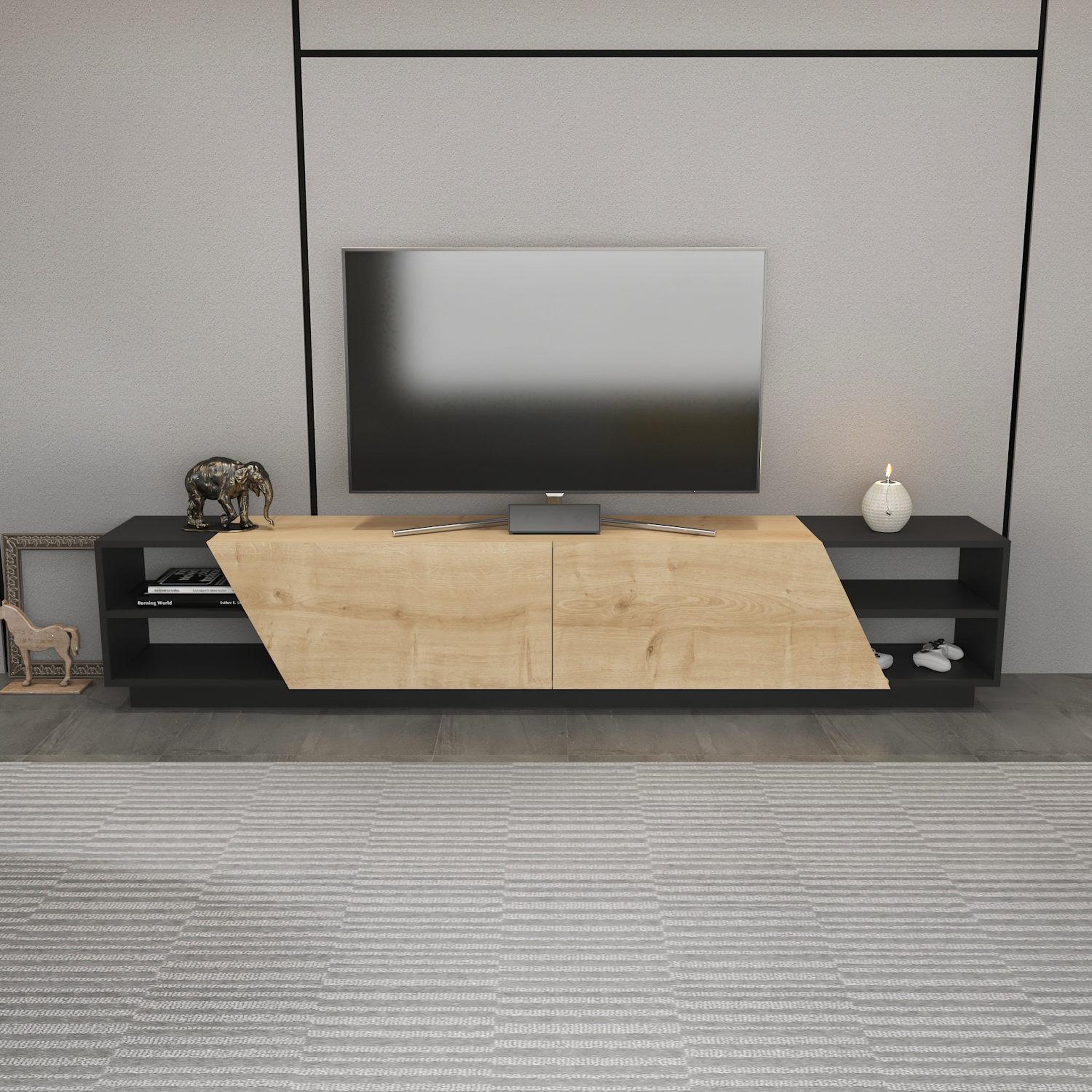 Voir la diapositive 2 : Habitat et Jardin Meuble tv en bois  rhodes  - 240 x 37 x 47 cm - beige