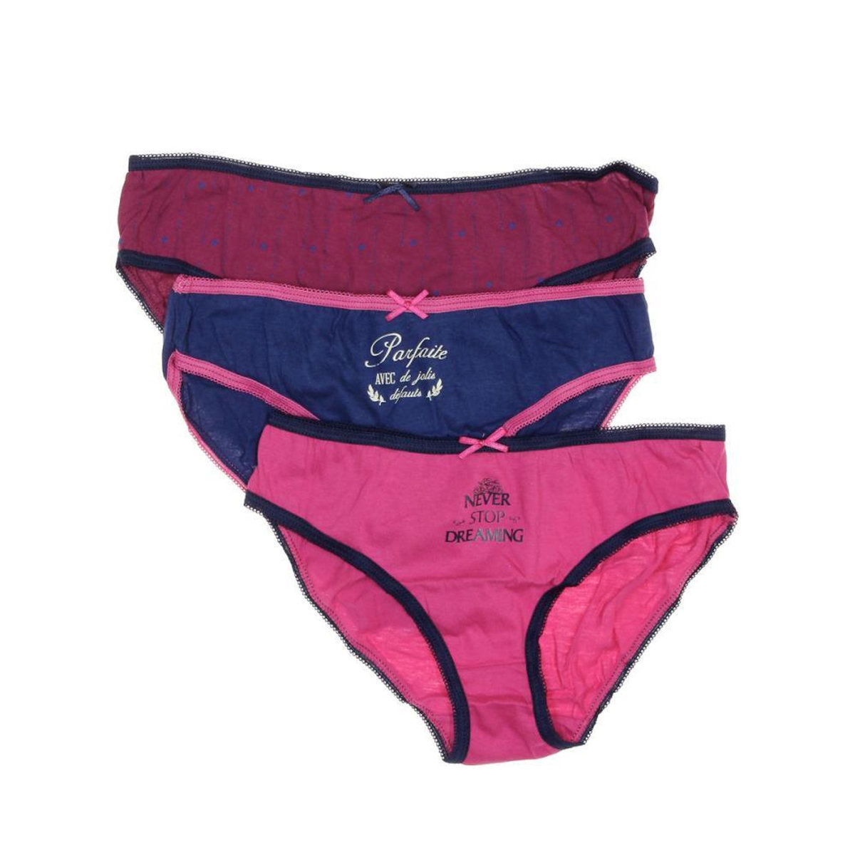 SIMPLY ME Lot x3 Culottes Marine/Fuchsia Femme Simply Me