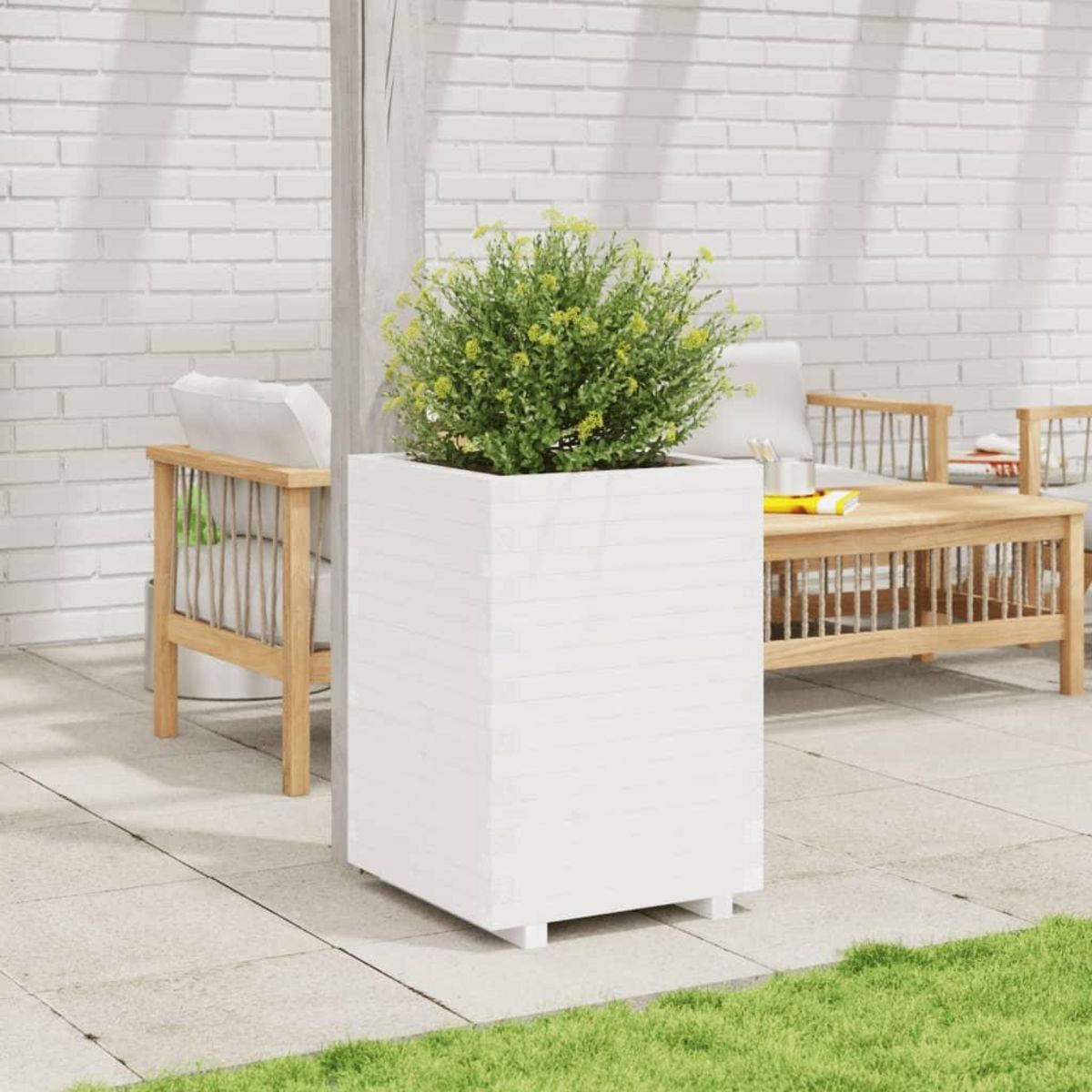 VIDAXL Jardiniere blanc 50x50x72,5 cm bois de pin massif