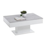 FMD Table basse bicolore avec plateau coulissant - Décor gris béton LA et blanc brillant - L100 x H46,1 x P65 cm - Fabriqué en Al