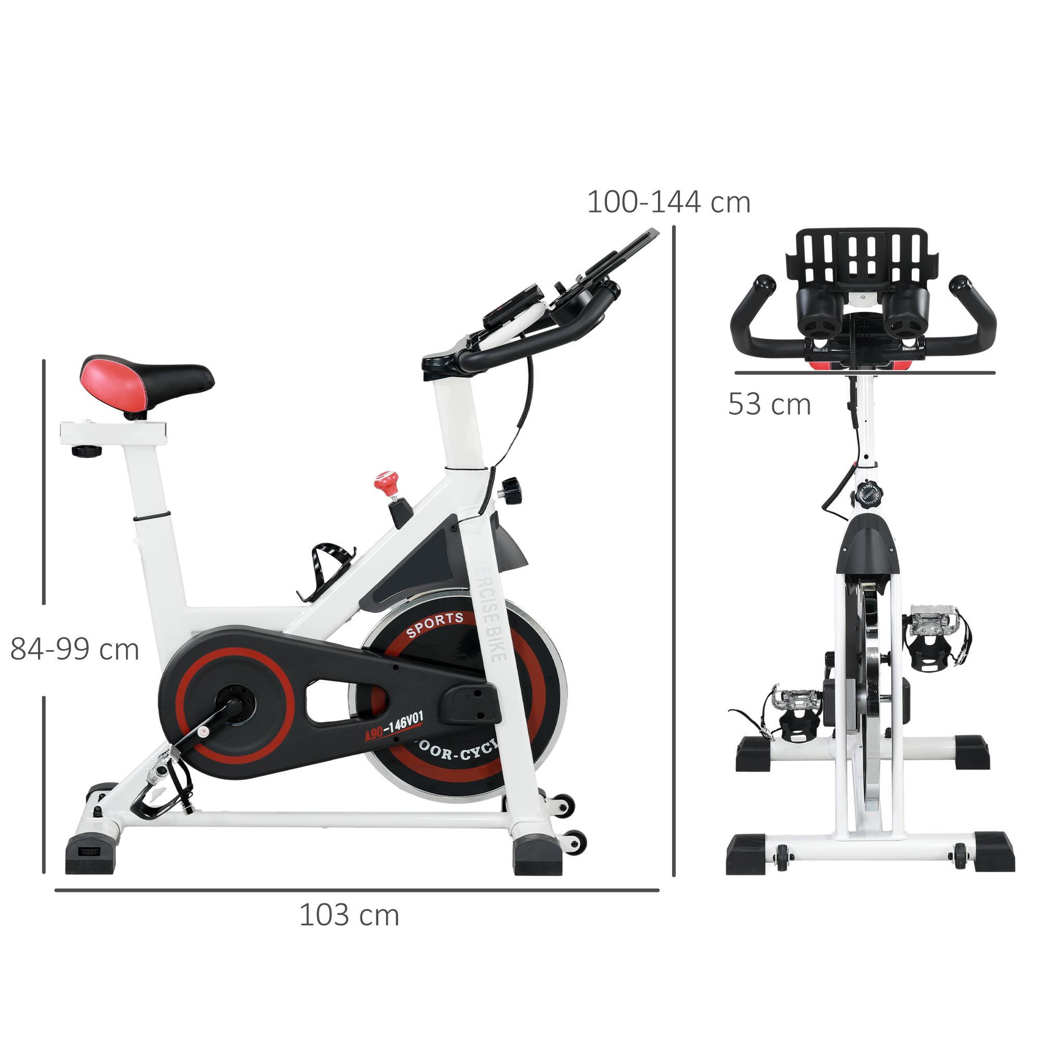 Voir la diapositive 3 : HOMCOM Vélo d'appartement avec écran LCD multifonction vélo biking cardio-training selle et guidon réglables volant inertie 8 Kg acier blanc