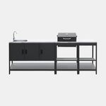 SWEEEK Cuisine extérieure Naxos 3 modules acier inoxydable avec barbecue au charbon. Coloris disponibles : Noir, Vert