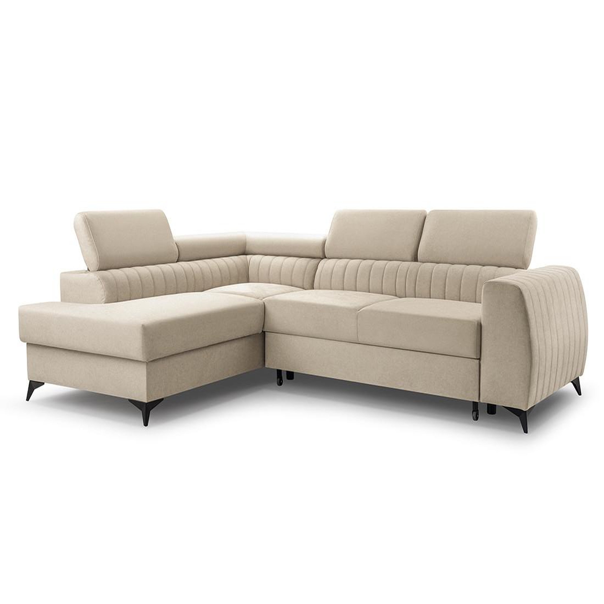 Voir la diapositive 2 : BEST MOBILIER Aneta - canapé d'angle gauche 5 places - convertible avec coffre et têtières - en velours