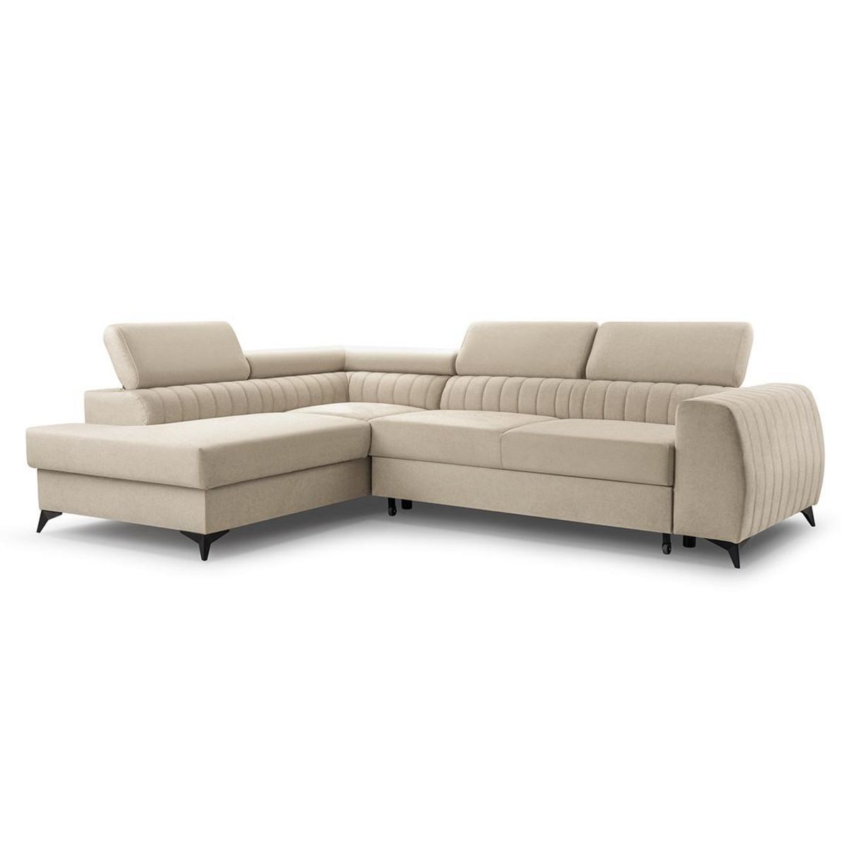 BEST MOBILIER Aneta - canapé d'angle gauche 5 places - convertible avec coffre et têtières - en velours