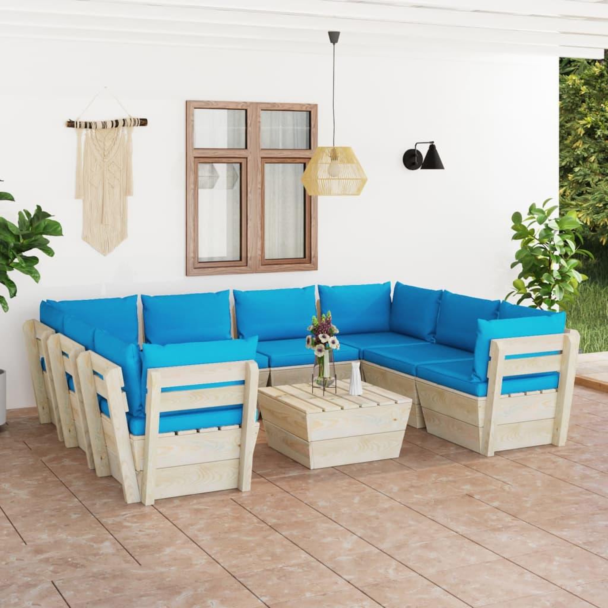 Voir la diapositive 1 : VIDAXL Salon de jardin palette 9 pcs avec coussins bois d'epicea