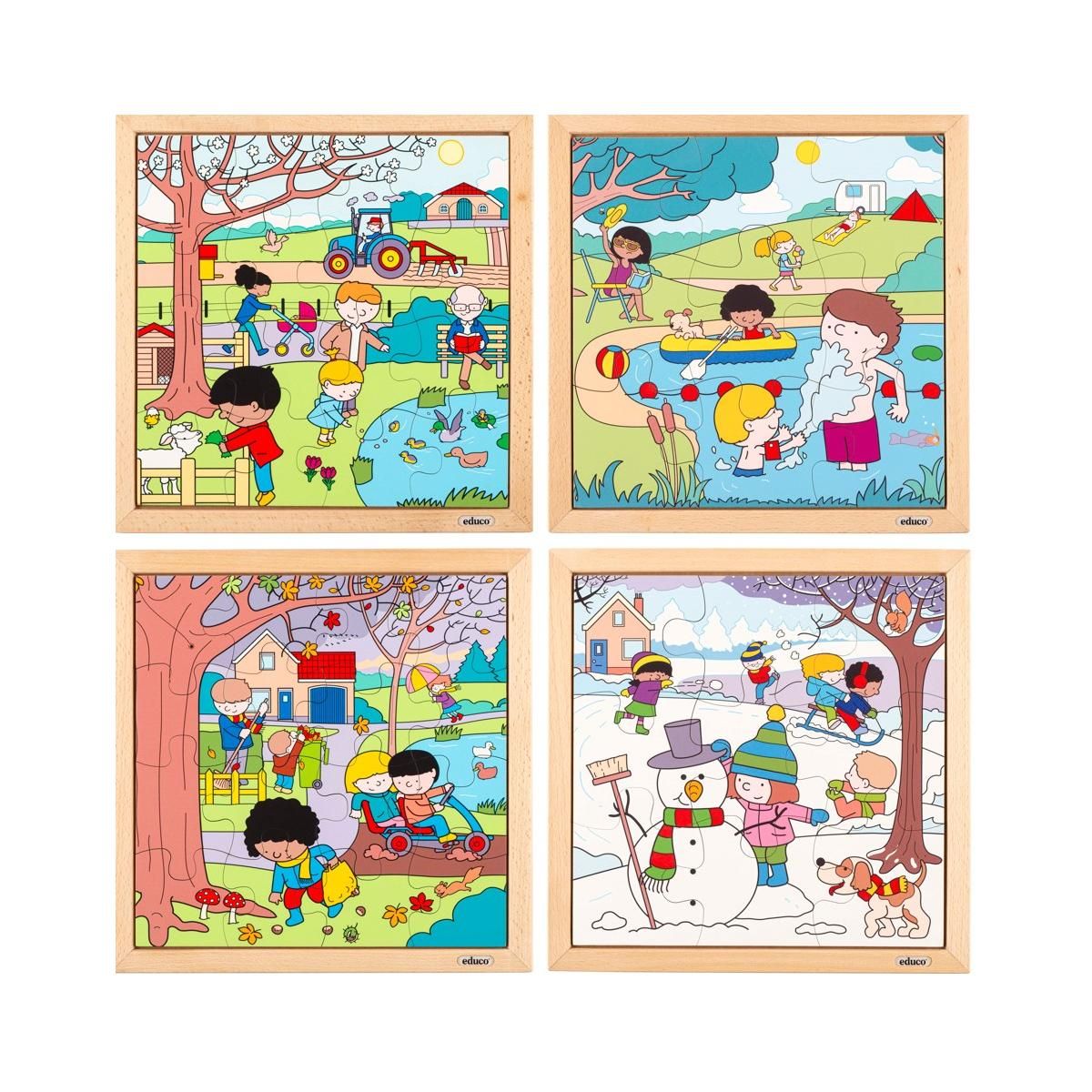 EDUCO Puzzle en bois - Puzzle les saisons- le lot de 4 puzzles - jeu Montessori