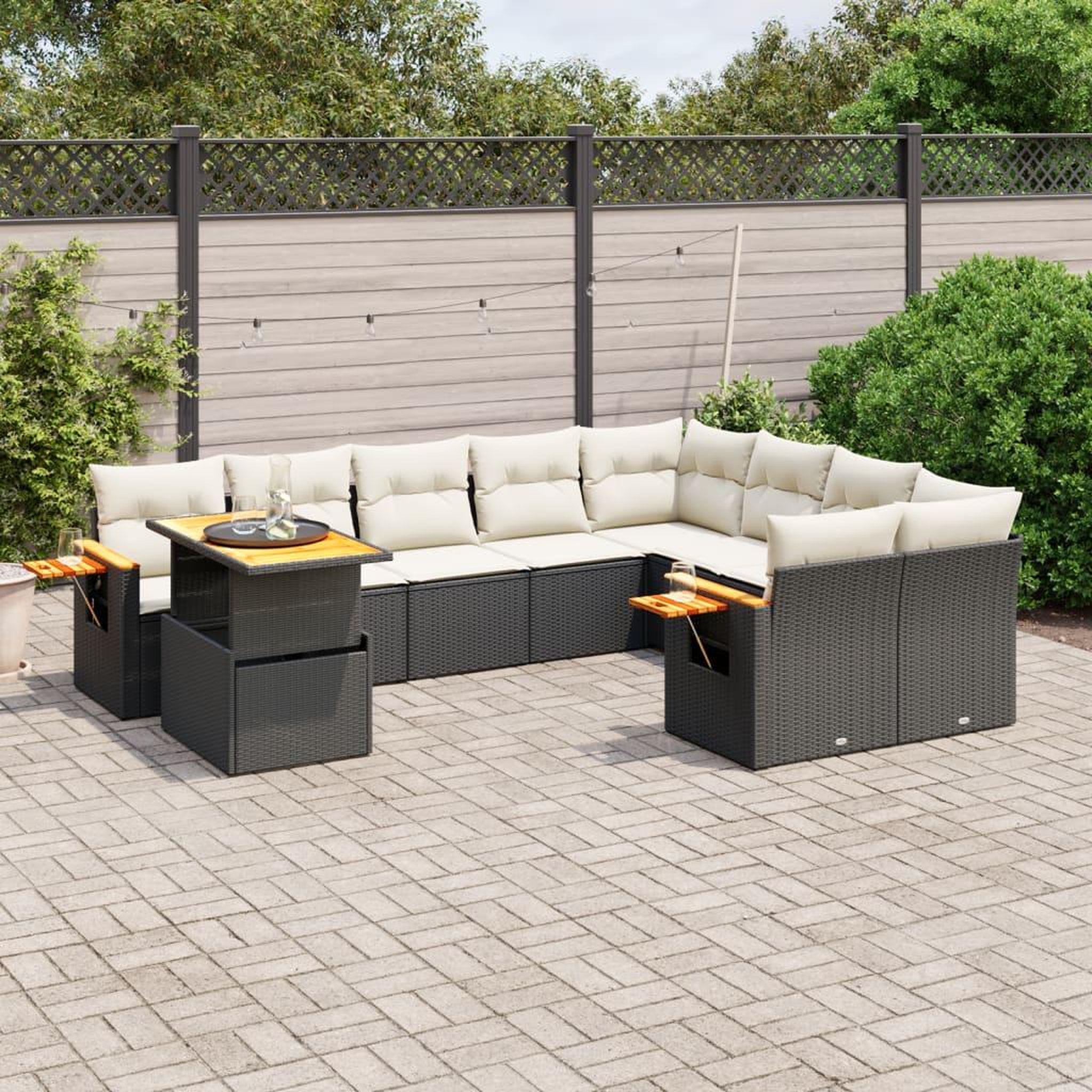 VIDAXL Salon de jardin 10 pcs avec coussins noir resine tressee