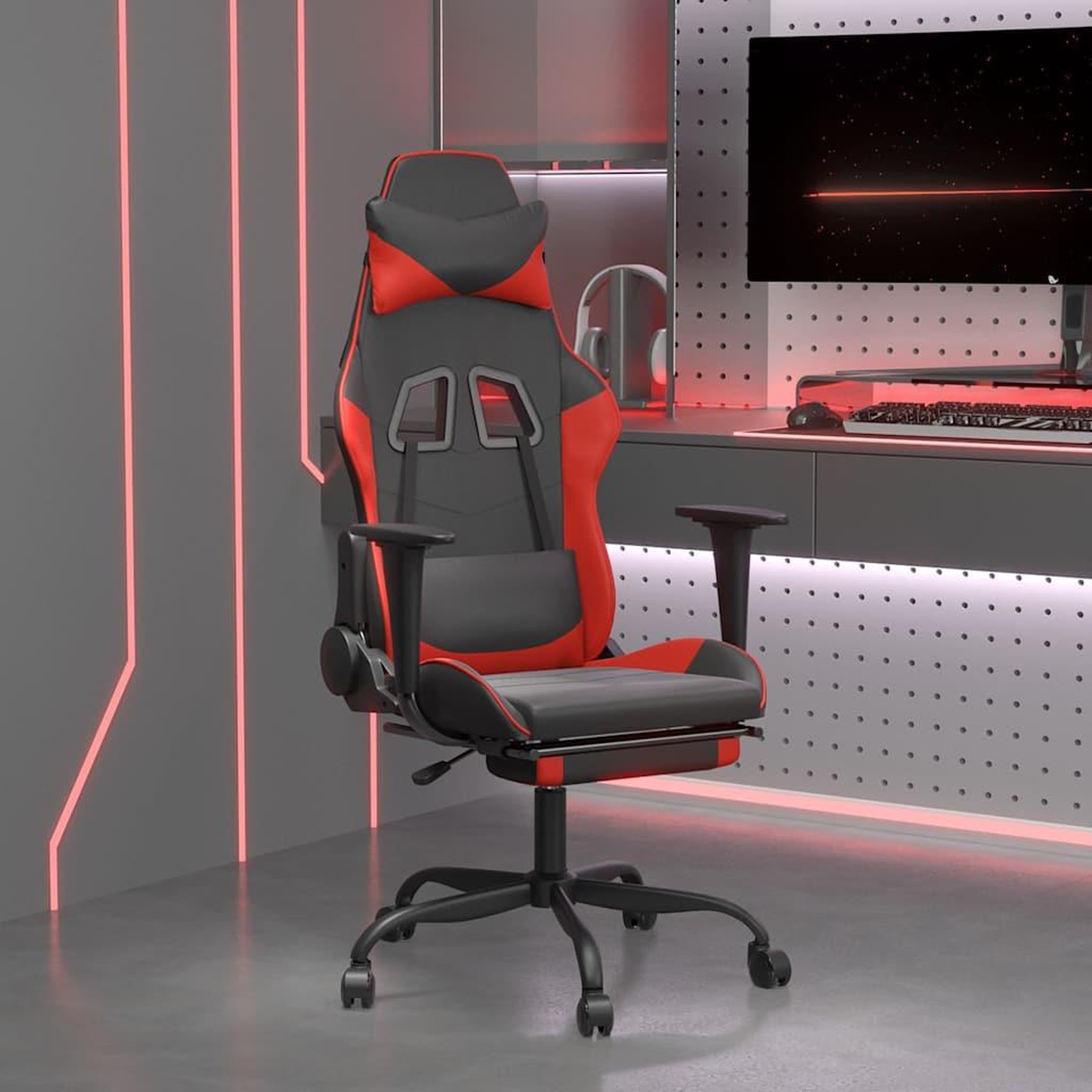 VIDAXL Chaise de jeu de massage avec repose-pied Noir&Rouge Similicuir