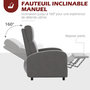 Voir la diapositive 5 : HOMCOM Fauteuil de relaxation inclinable réglable repose-pied tissu gris