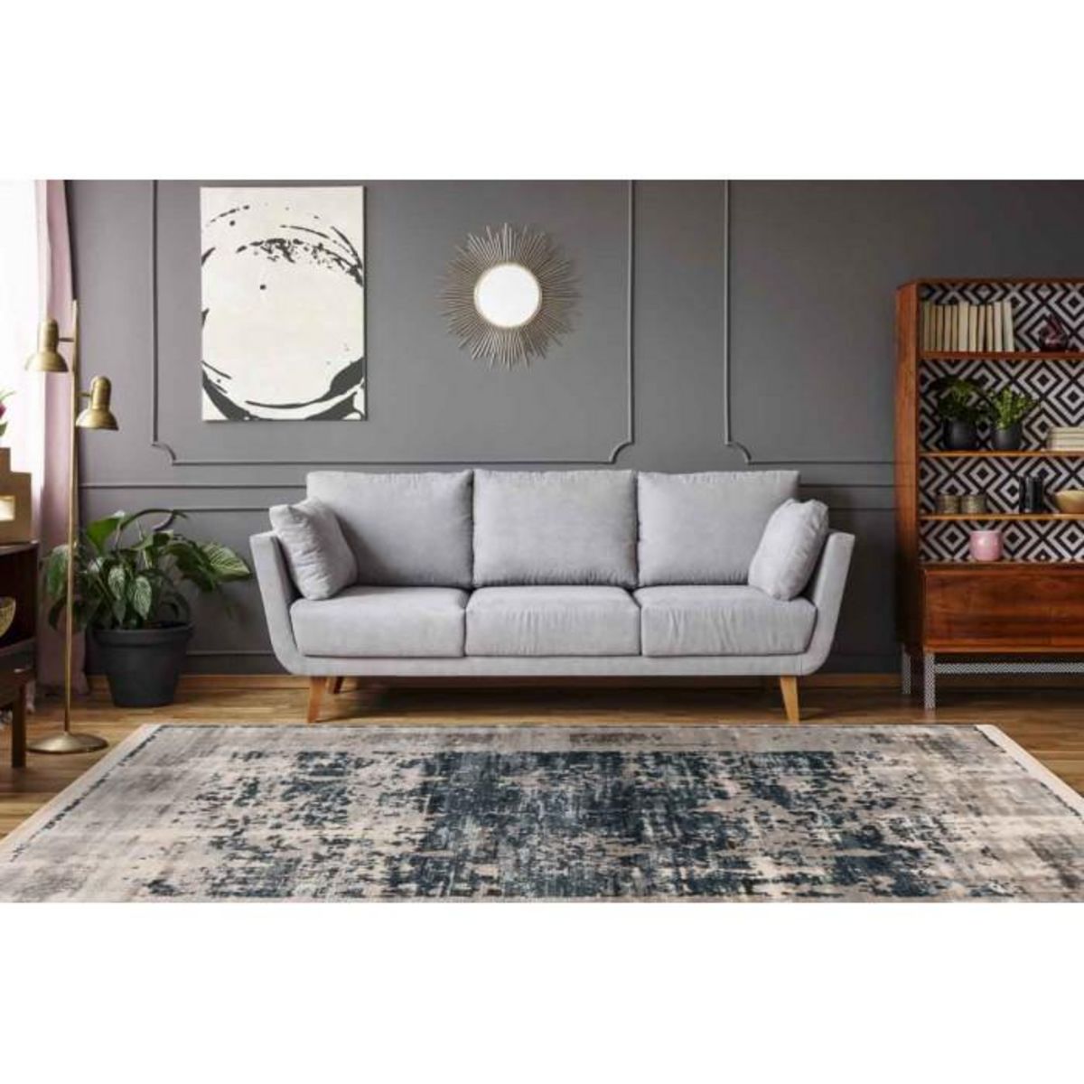 Paris Prix Tapis Tissé à Poils Courts Vintage  Adeon  Bleu