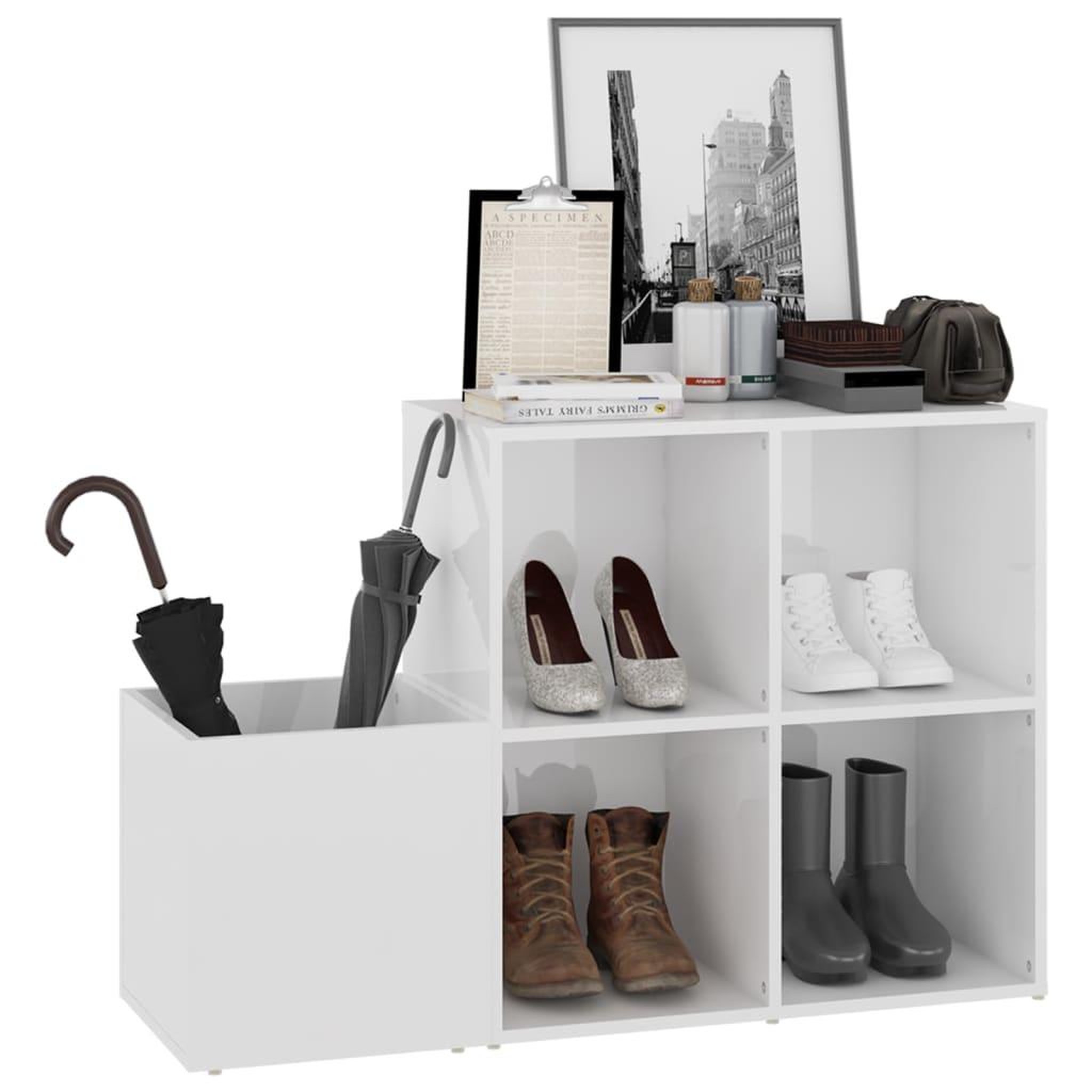 Voir la diapositive 4 : VIDAXL Armoire a chaussures d'entree blanc brillant bois ingenierie