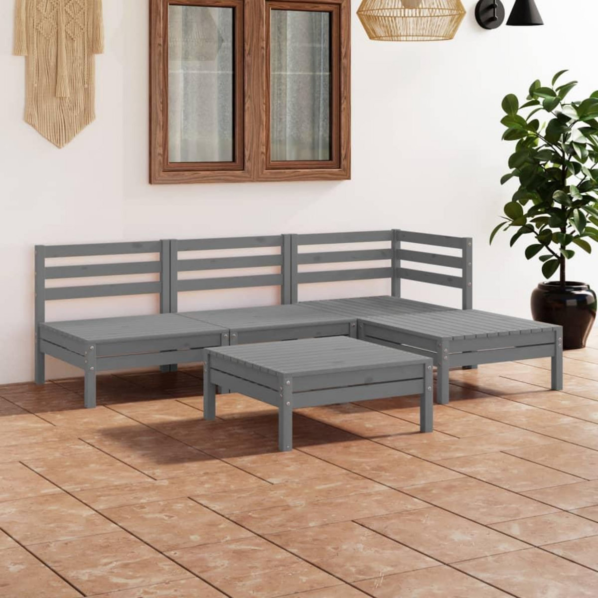 VIDAXL Salon de jardin 5 pcs Bois de pin massif Gris
