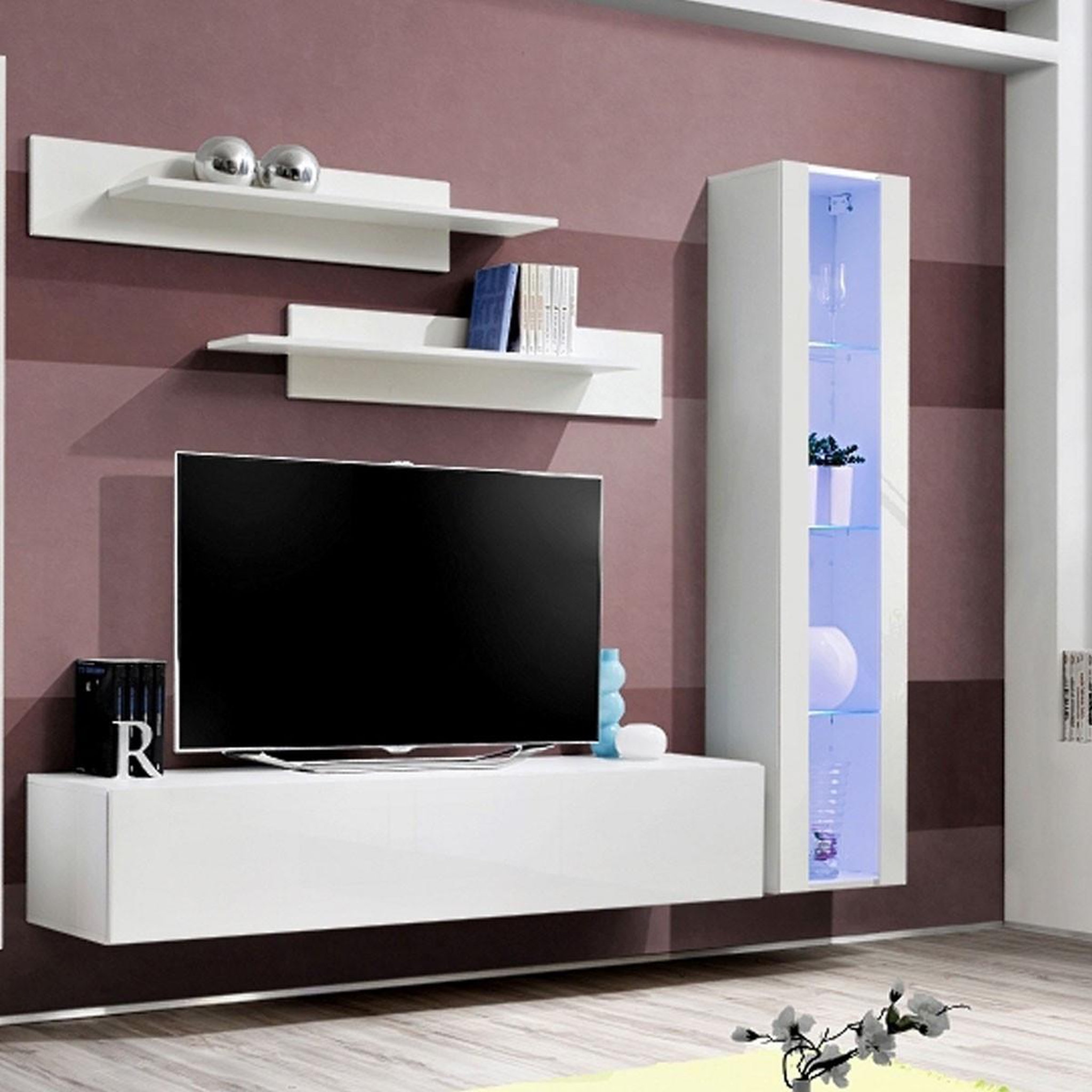 Voir la diapositive 3 : Paris Prix Ensemble meuble tv mural  fly a2  260cm blanc