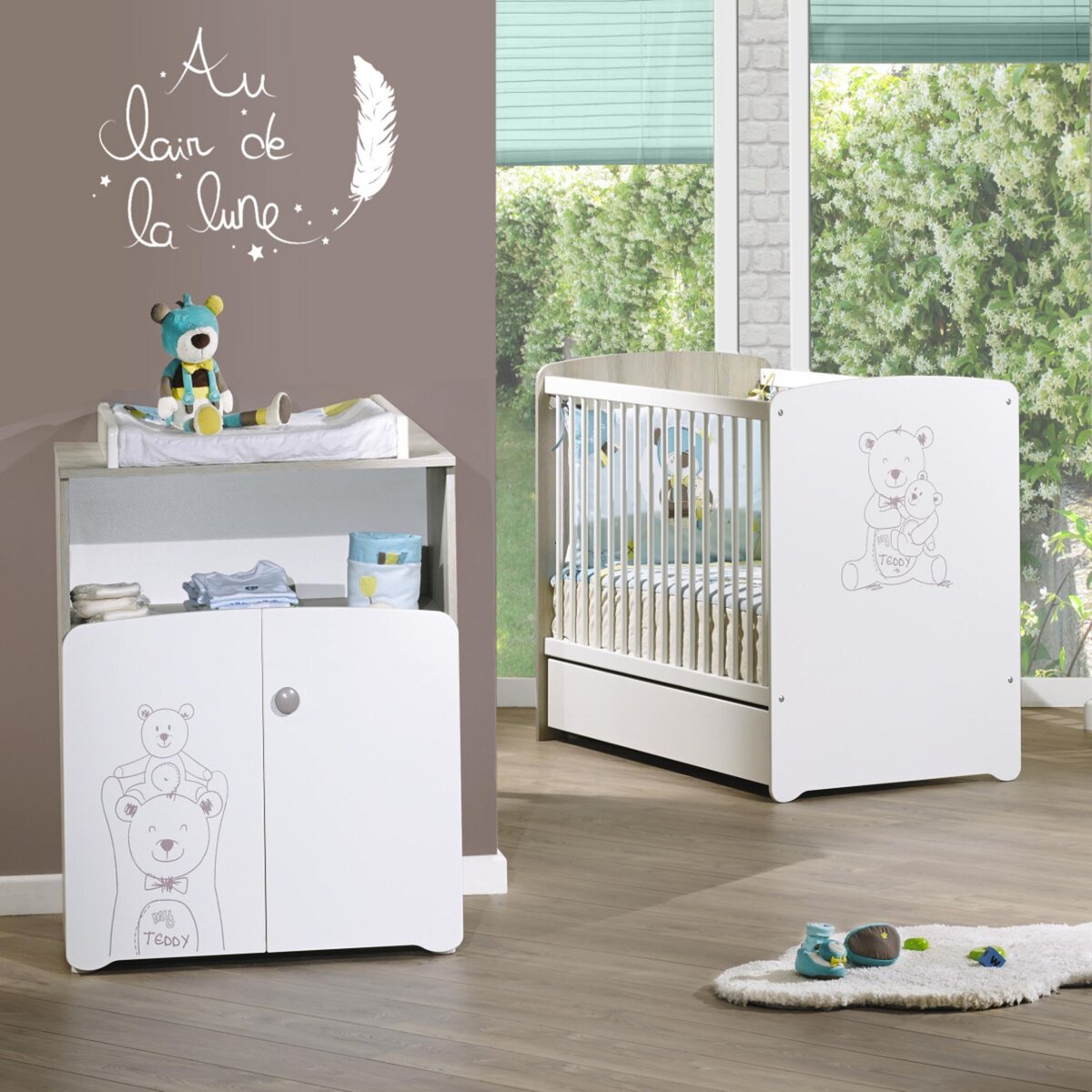 BABY PRICE Ensemble Lit bébé 60x120 cm + commode TEDDY pas cher 