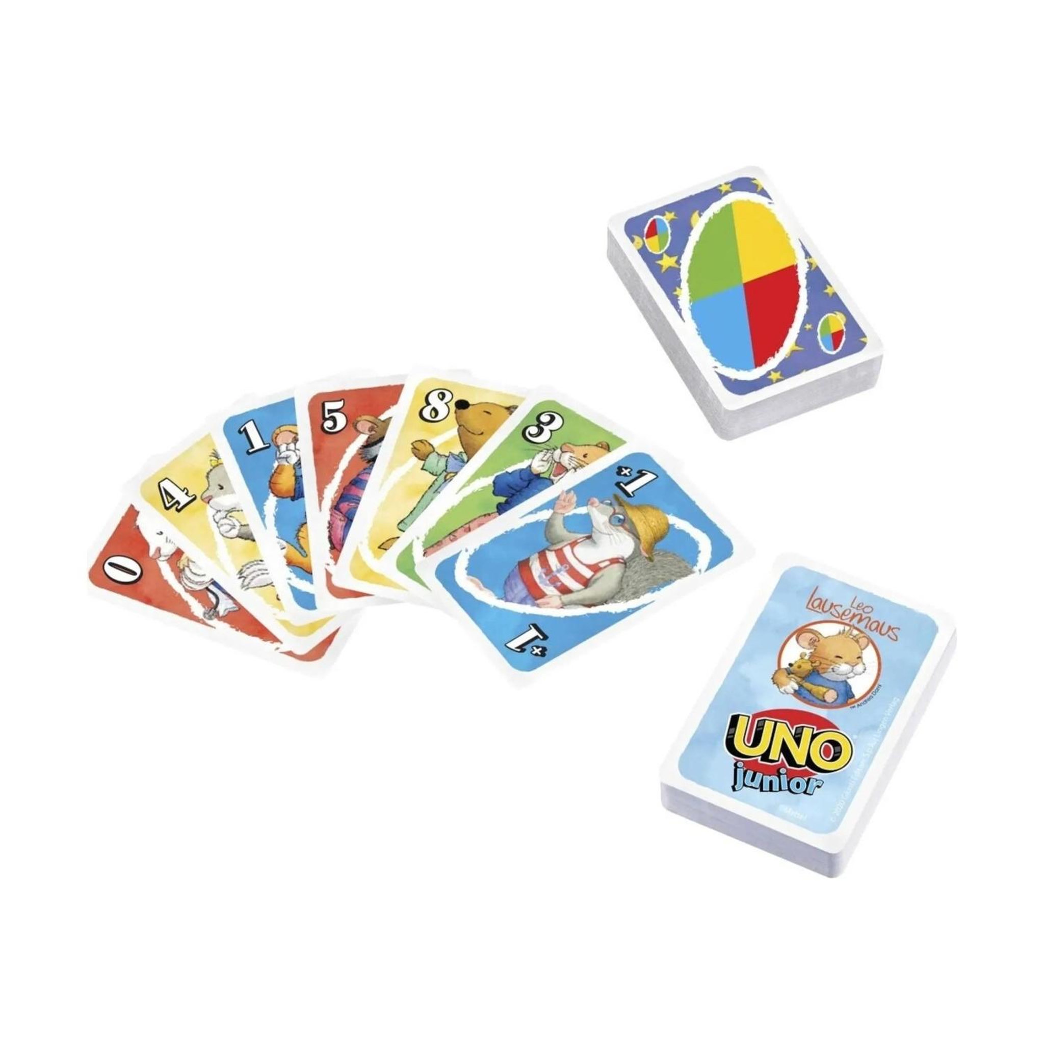 Voir la diapositive 2 : MATTEL Jeu de cartes UNO Junior Leo Lausemaus