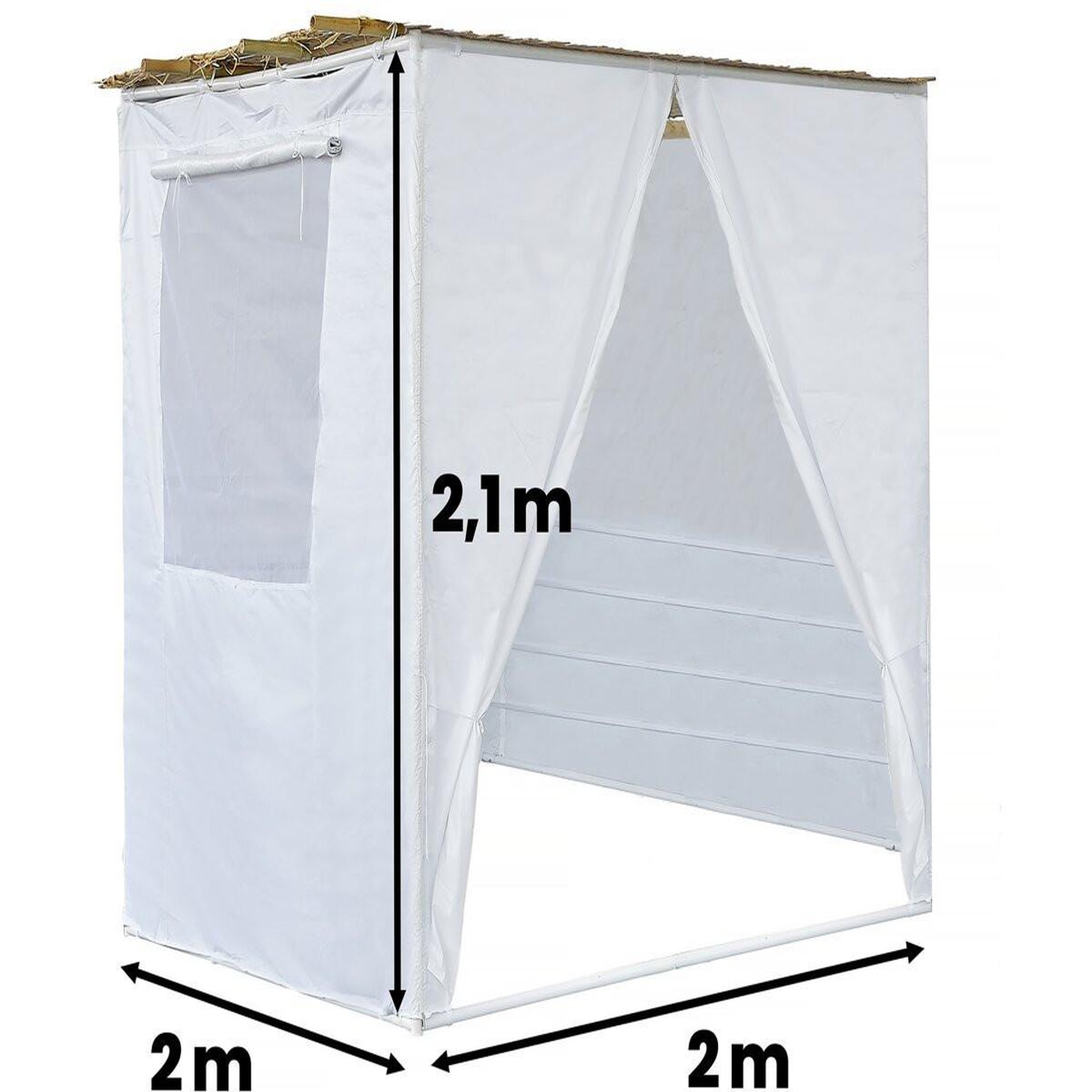 Voir la diapositive 4 : Habitat et Jardin Souccah en kit nina ajustable 2 x 2 avec 1 rouleau de bambou et 2 tasseaux de bois