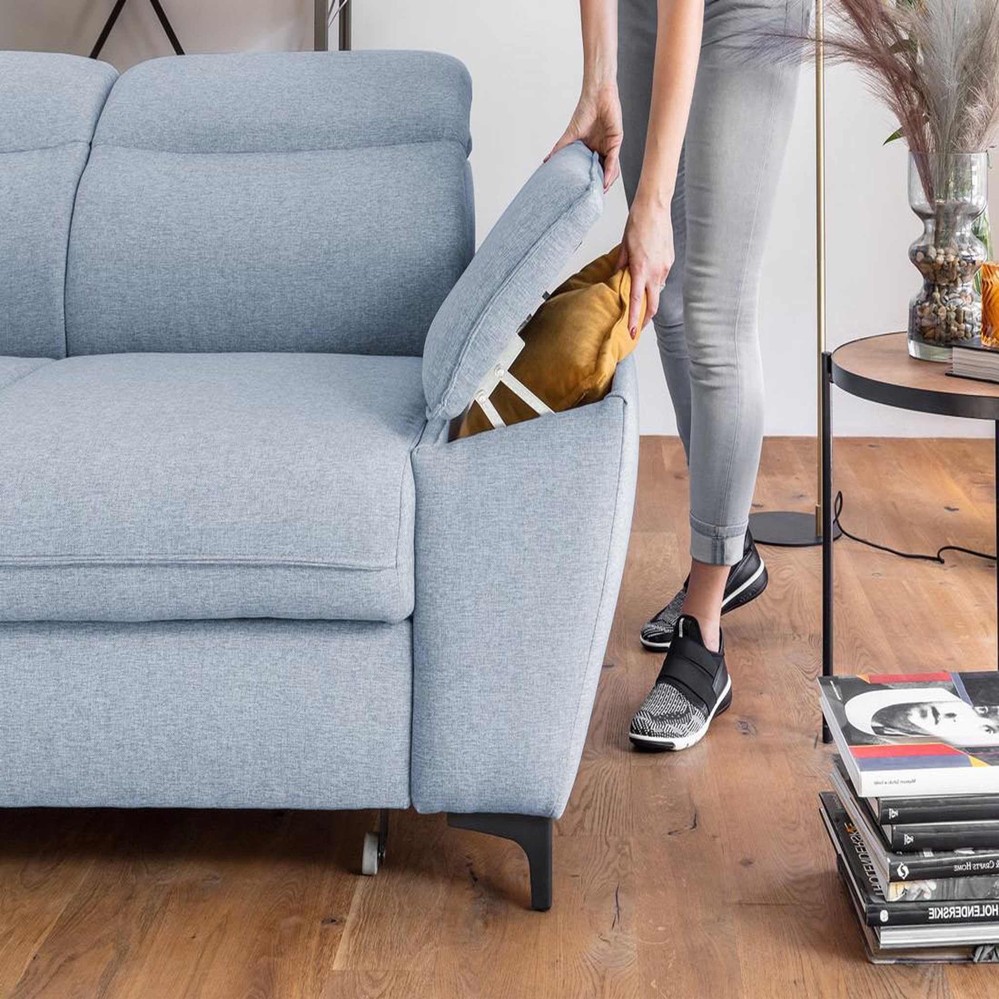 Voir la diapositive 4 : BEST MOBILIER Clever - canapé d'angle gauche - 5 places - convertible avec coffre et têtières - en tissu