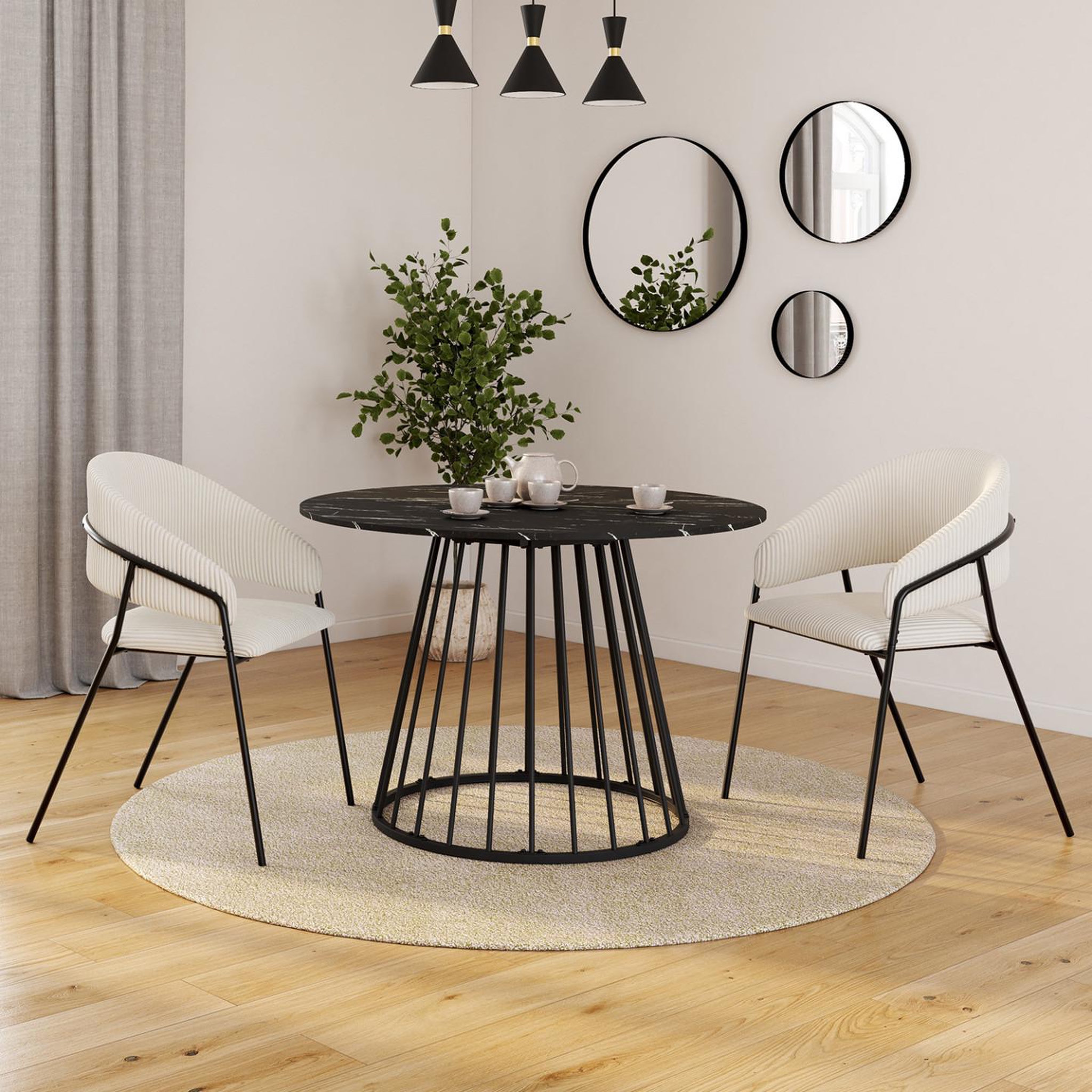 Voir la diapositive 2 : ID MARKET Lot de 2 chaises de salle à manger VINI en velours côtelé beige et pieds métal noir