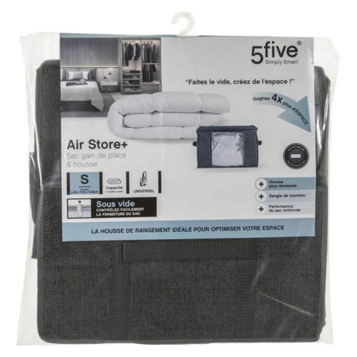 FIVE Housse de Rangement Sous Vide  Press  40cm Gris