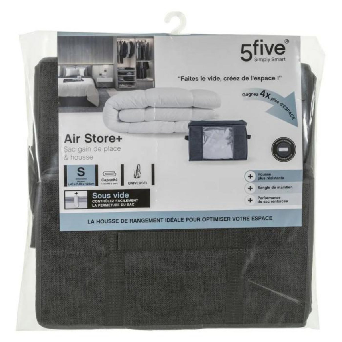 FIVE Housse de Rangement Sous Vide  Press  40cm Gris